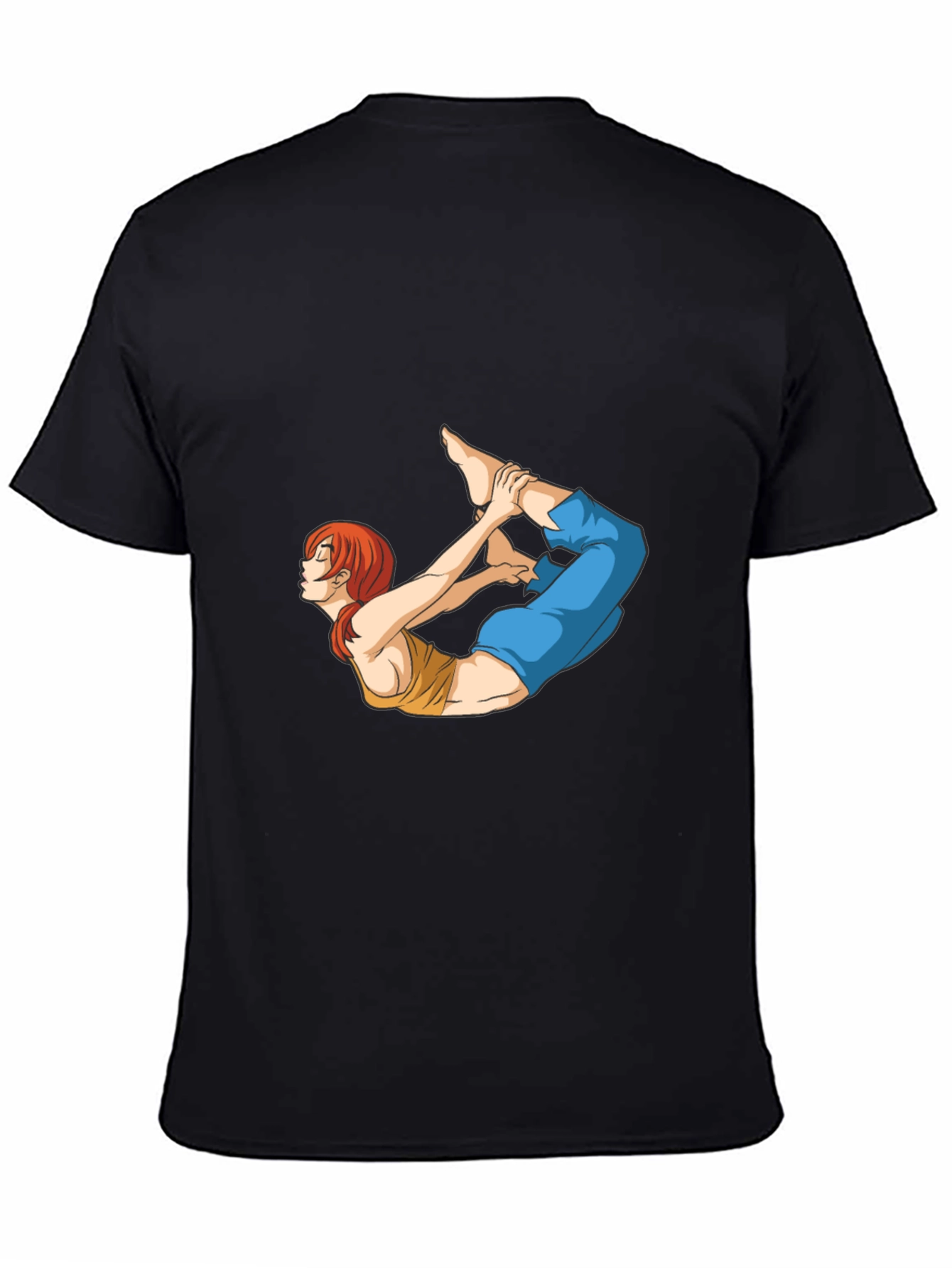 Yoga Pose Anime Graphic Black T-Shirt