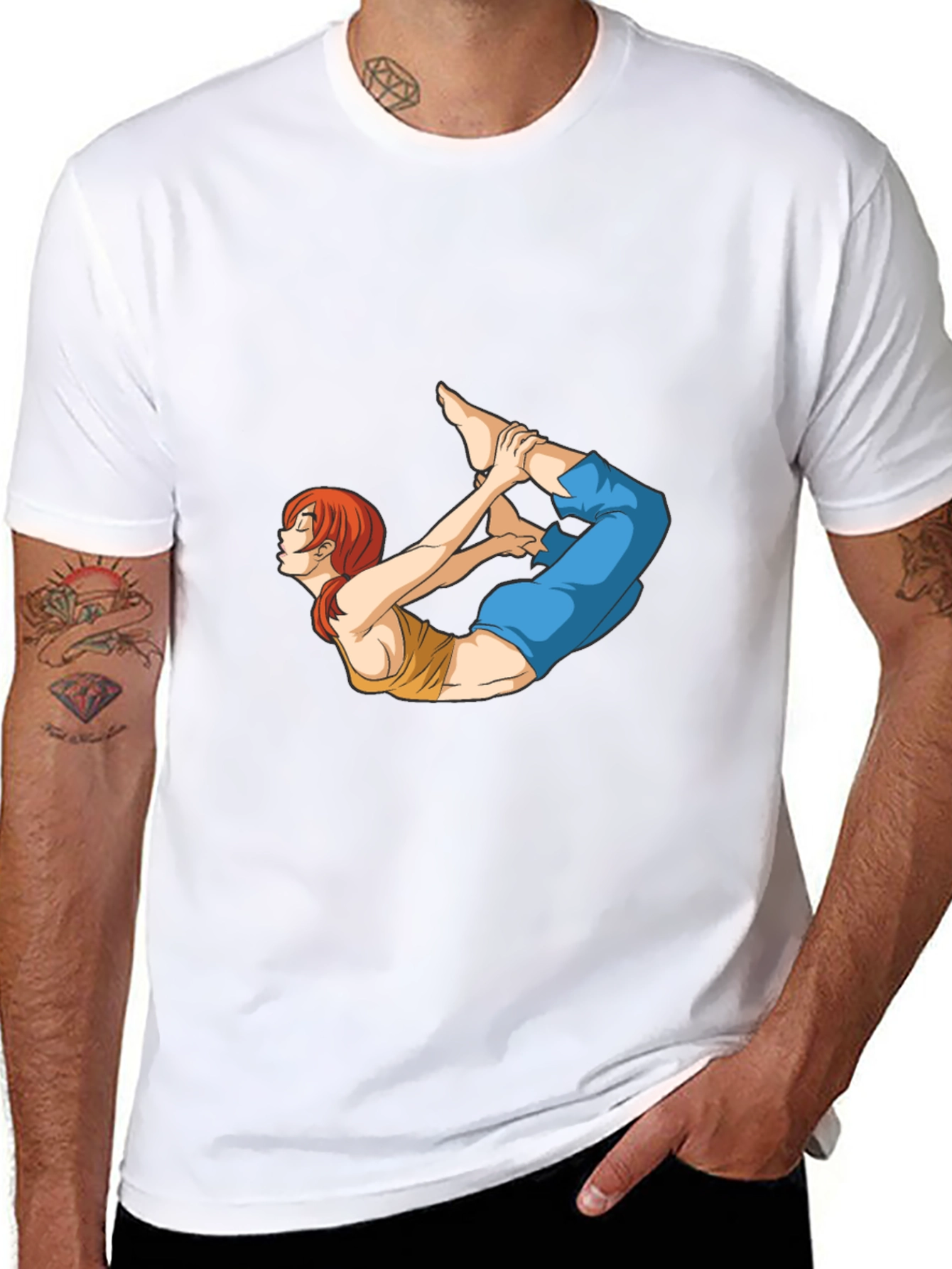 Yoga Pose Anime Graphic Black T-Shirt