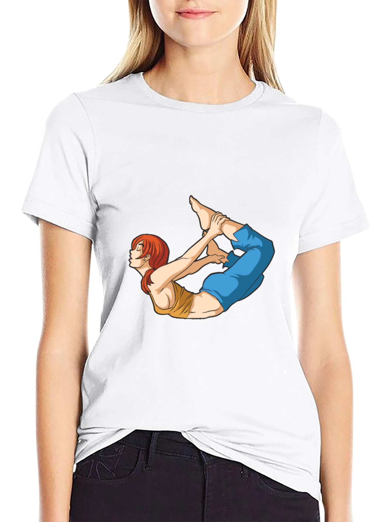 Yoga Pose Anime Graphic Black T-Shirt