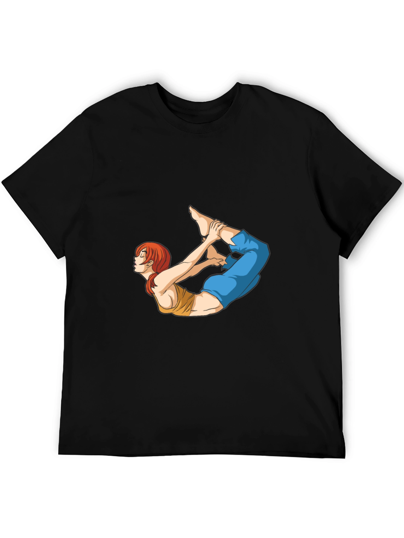 Yoga Pose Anime Graphic Black T-Shirt