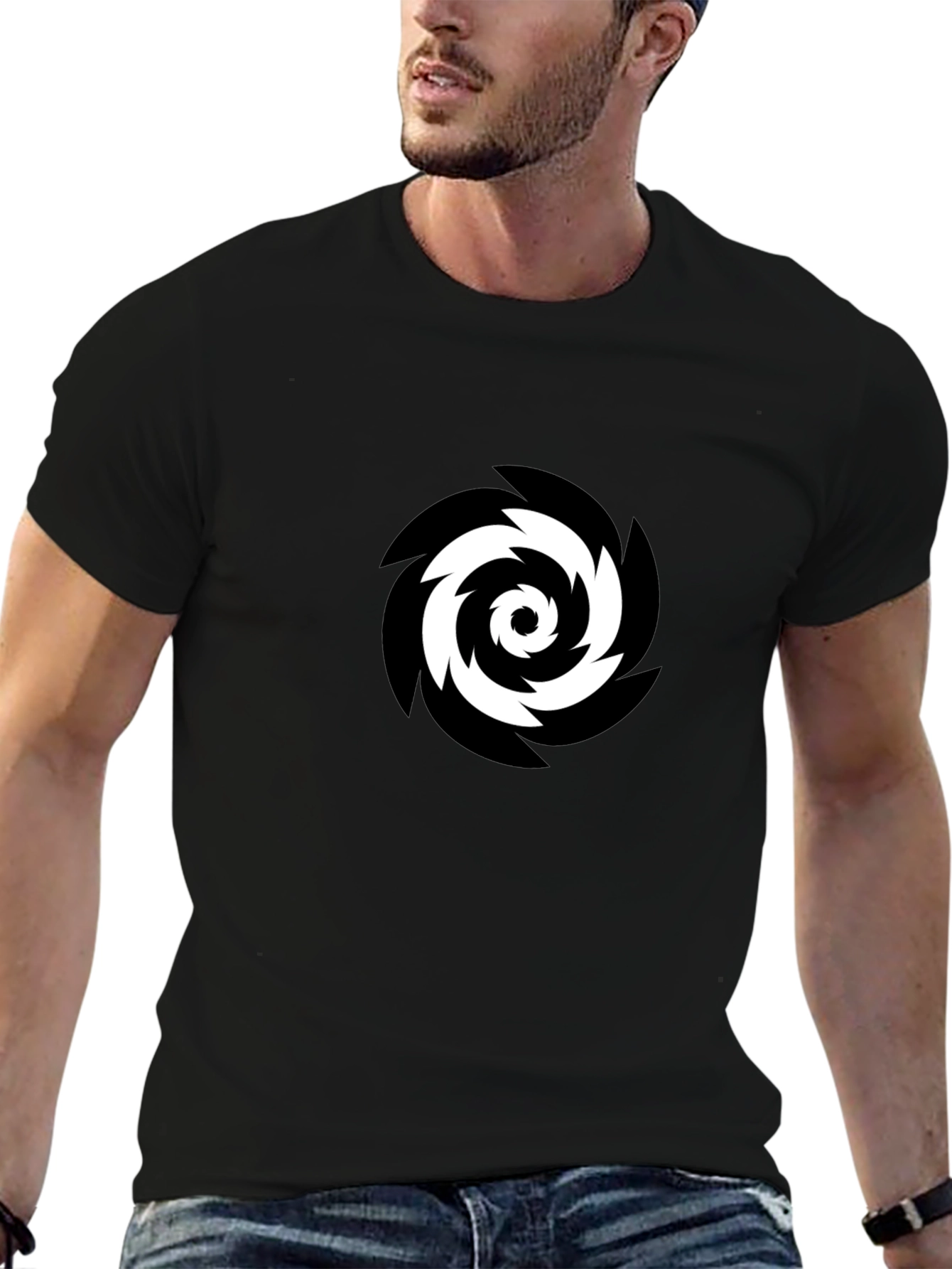 Black Tee with Vortex Graphic