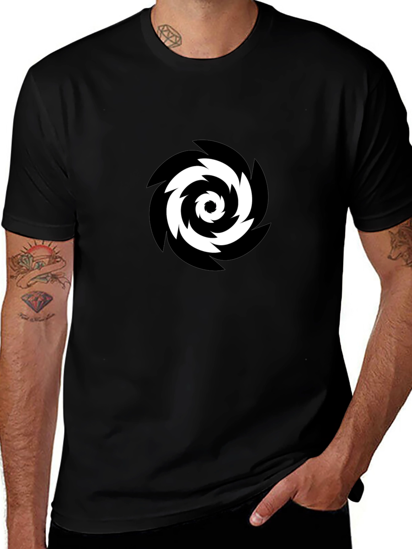 Black Tee with Vortex Graphic