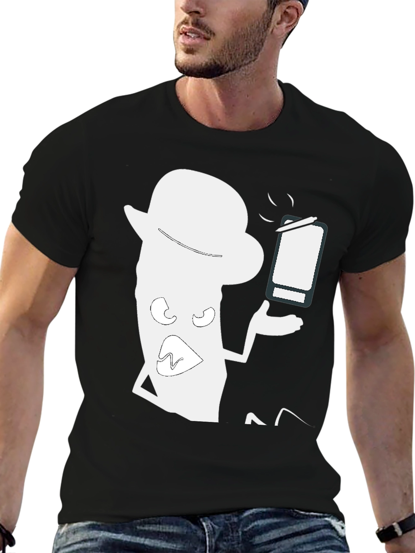 Trendy Black T-Shirt with Funny Cartoon Graphic