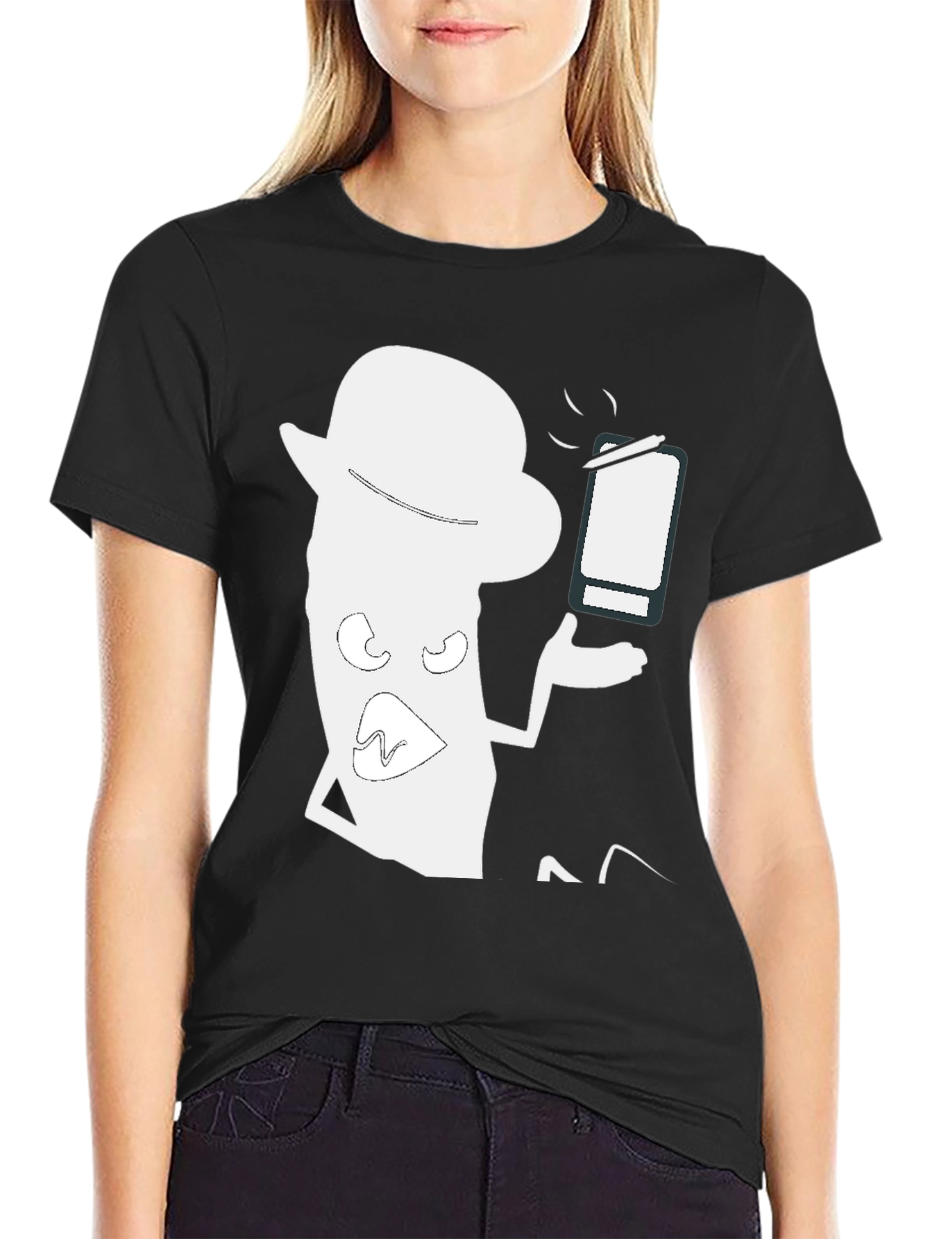 Trendy Black T-Shirt with Funny Cartoon Graphic