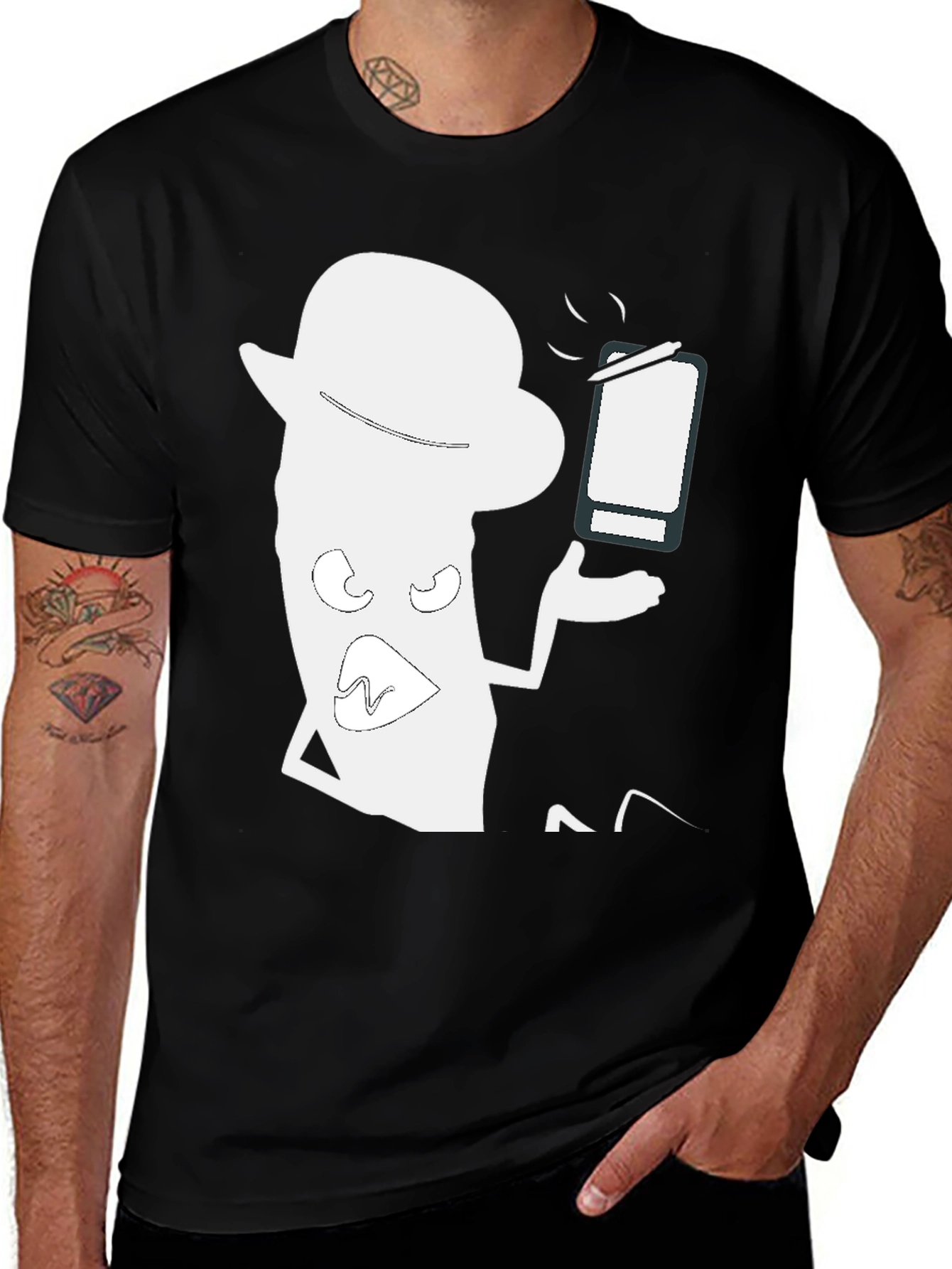 Trendy Black T-Shirt with Funny Cartoon Graphic