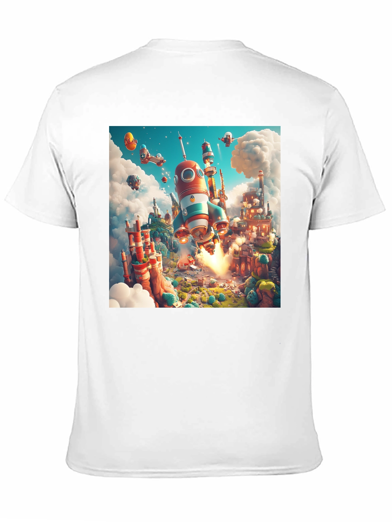 Rocket Launch T-Shirt - Whimsical Cartoon Design
