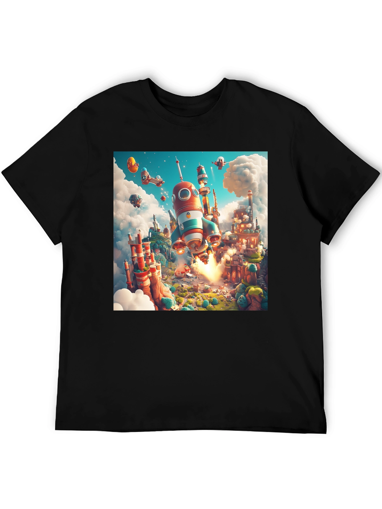 Rocket Launch T-Shirt - Whimsical Cartoon Design