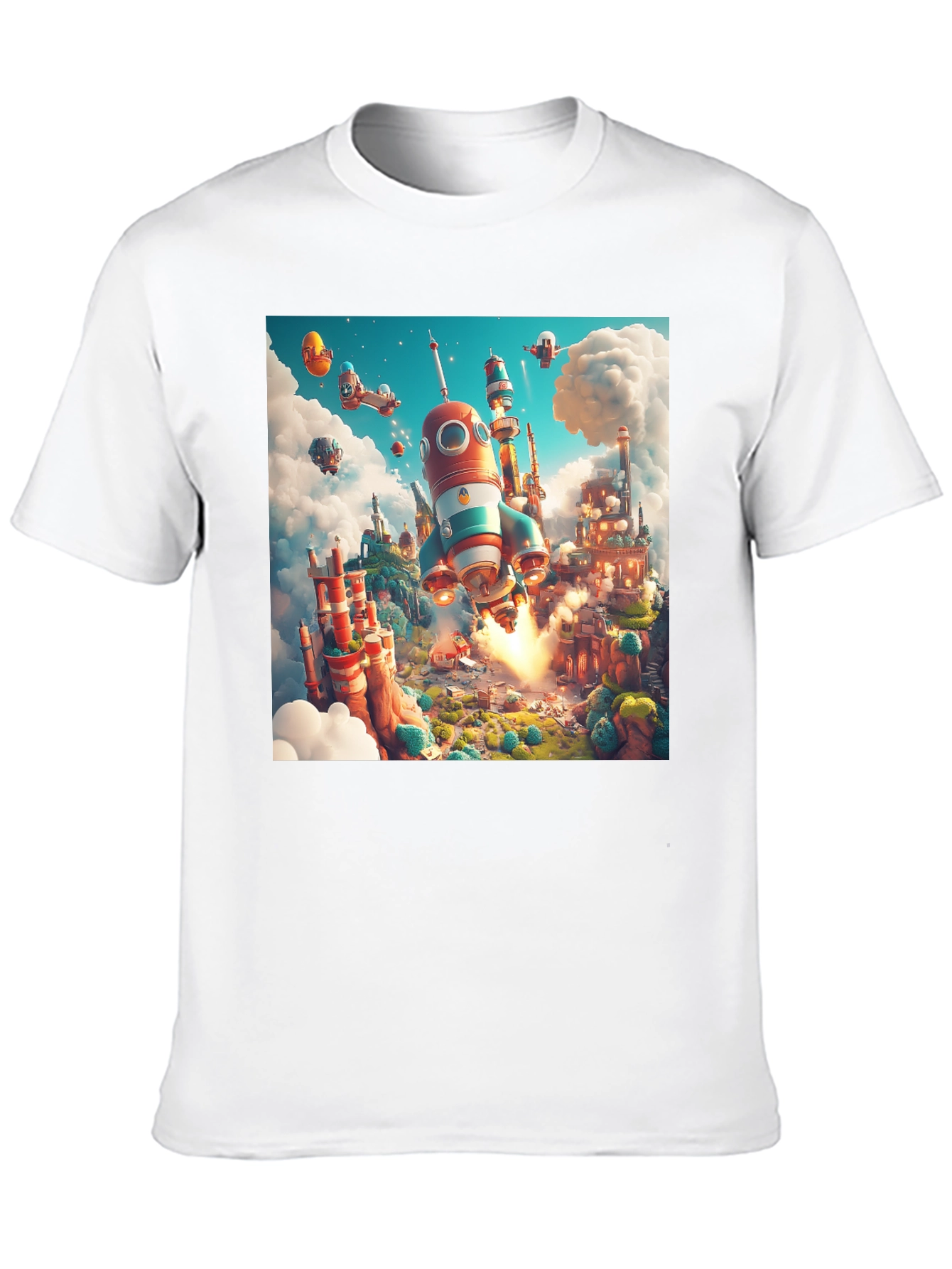 Rocket Launch T-Shirt - Whimsical Cartoon Design