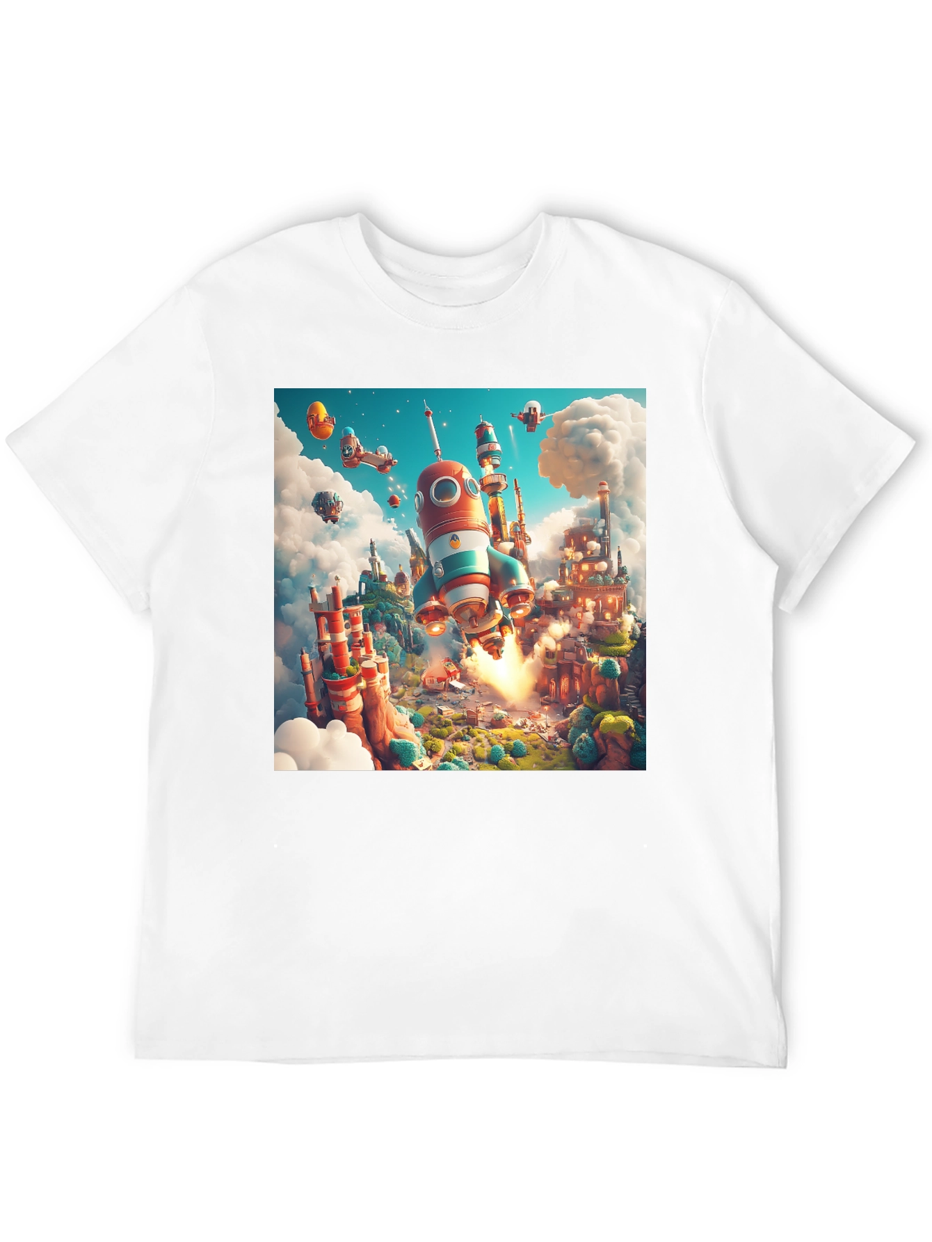 Rocket Launch T-Shirt - Whimsical Cartoon Design