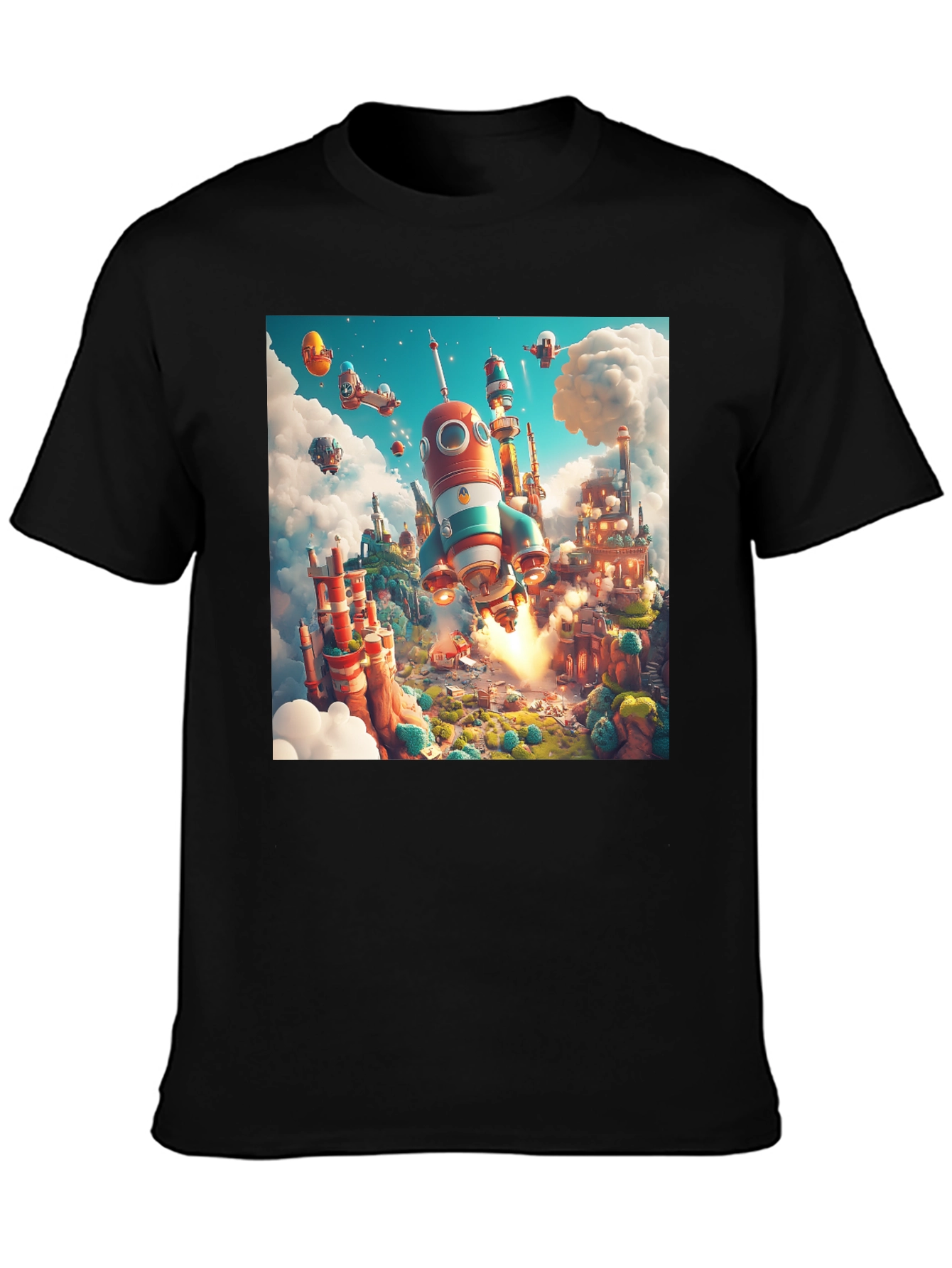 Rocket Launch T-Shirt - Whimsical Cartoon Design