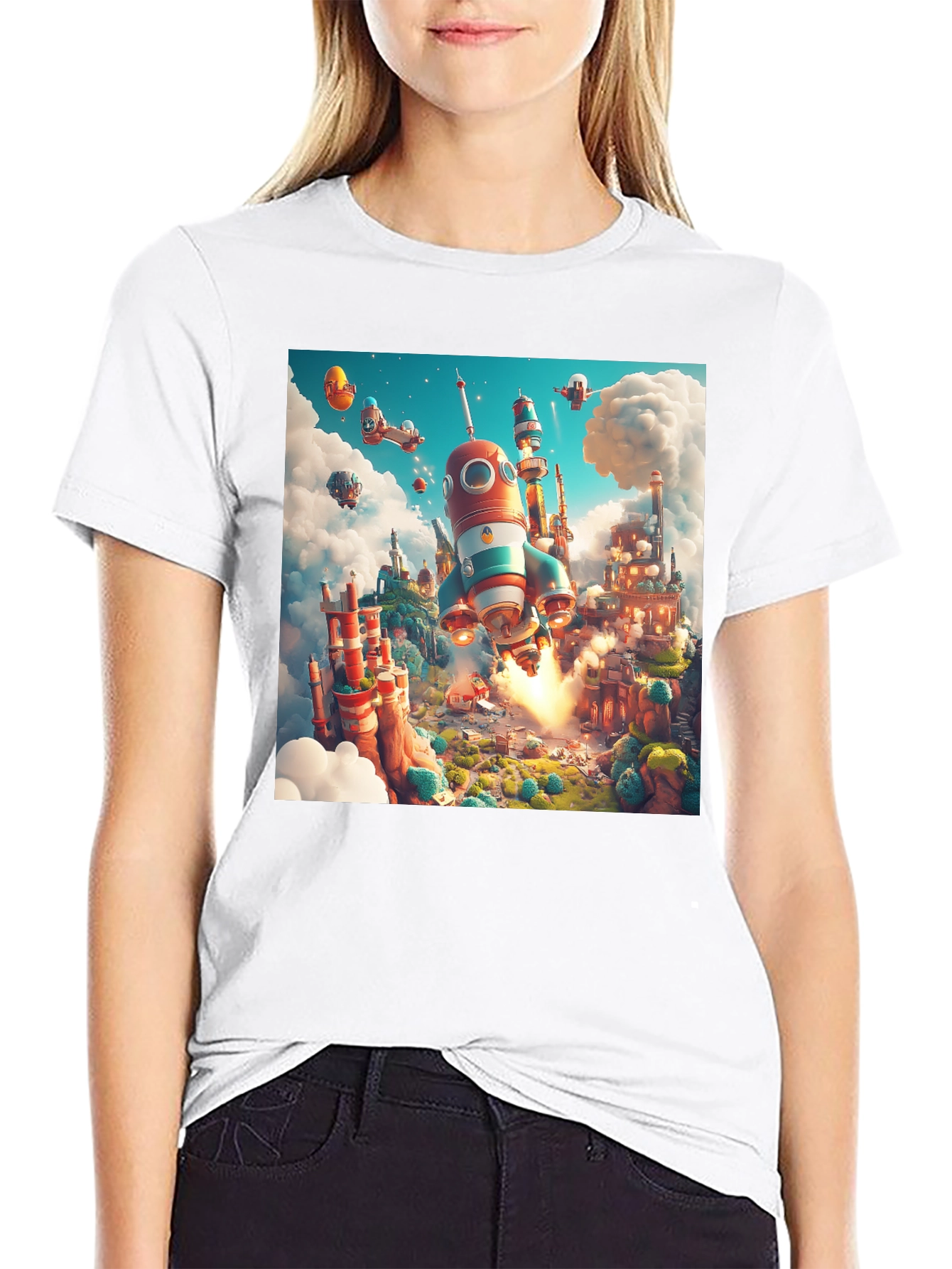Rocket Launch T-Shirt - Whimsical Cartoon Design