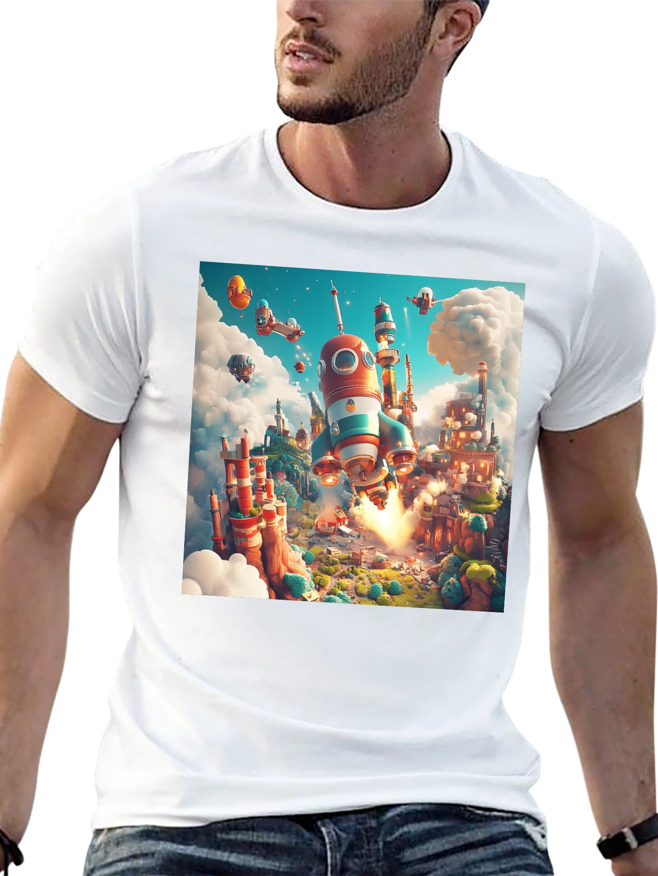 Rocket Launch T-Shirt - Whimsical Cartoon Design