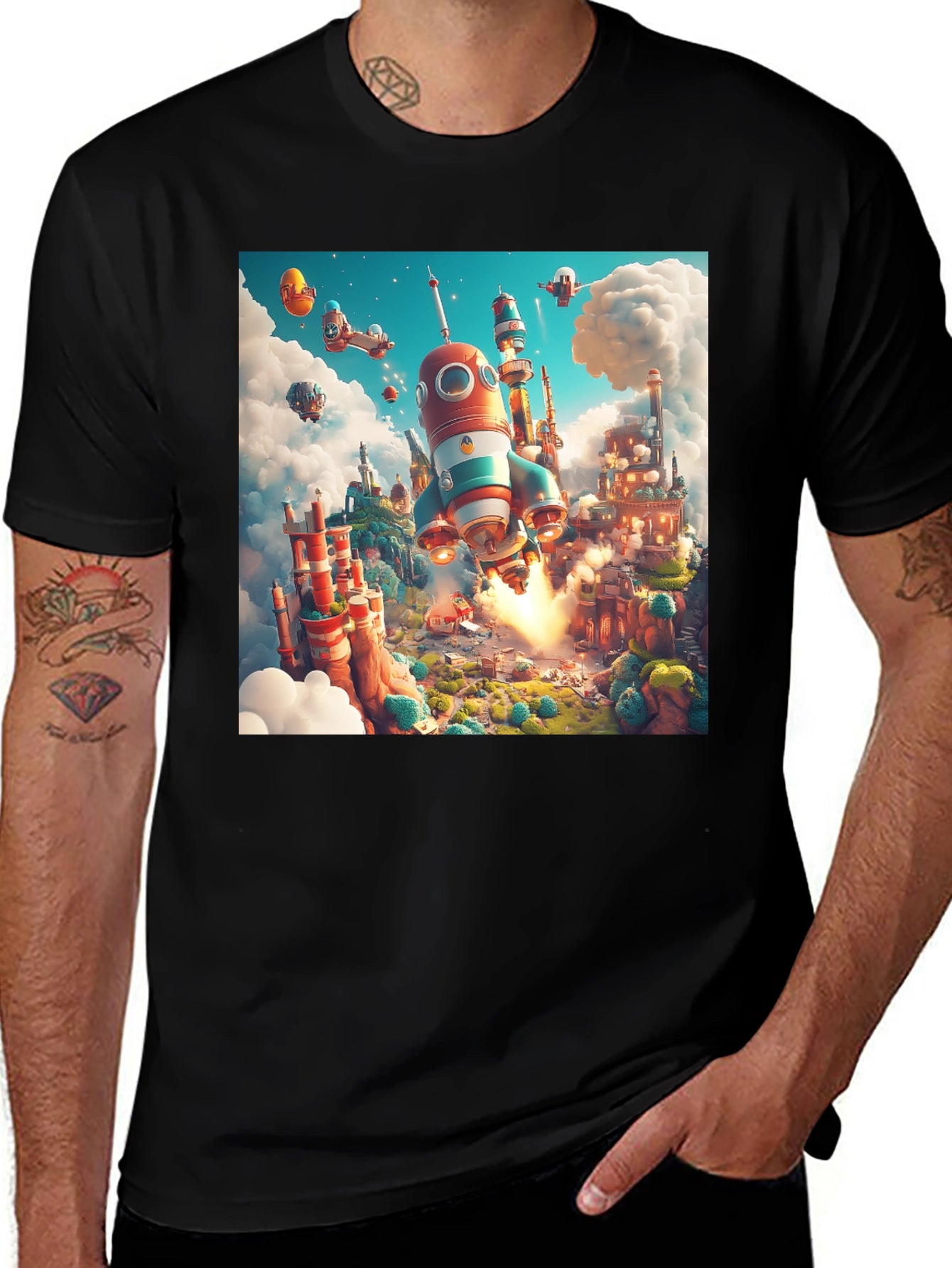Rocket Launch T-Shirt - Whimsical Cartoon Design