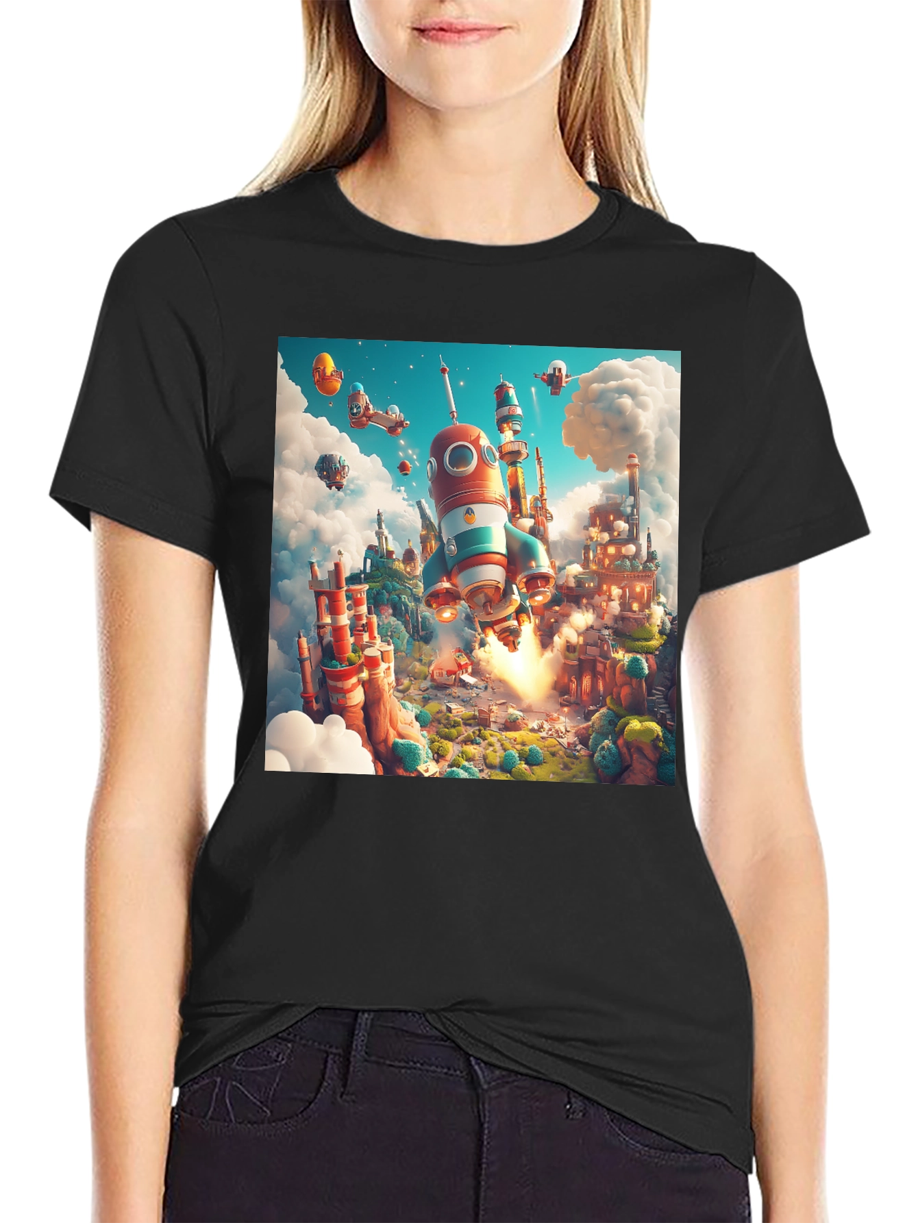 Rocket Launch T-Shirt - Whimsical Cartoon Design