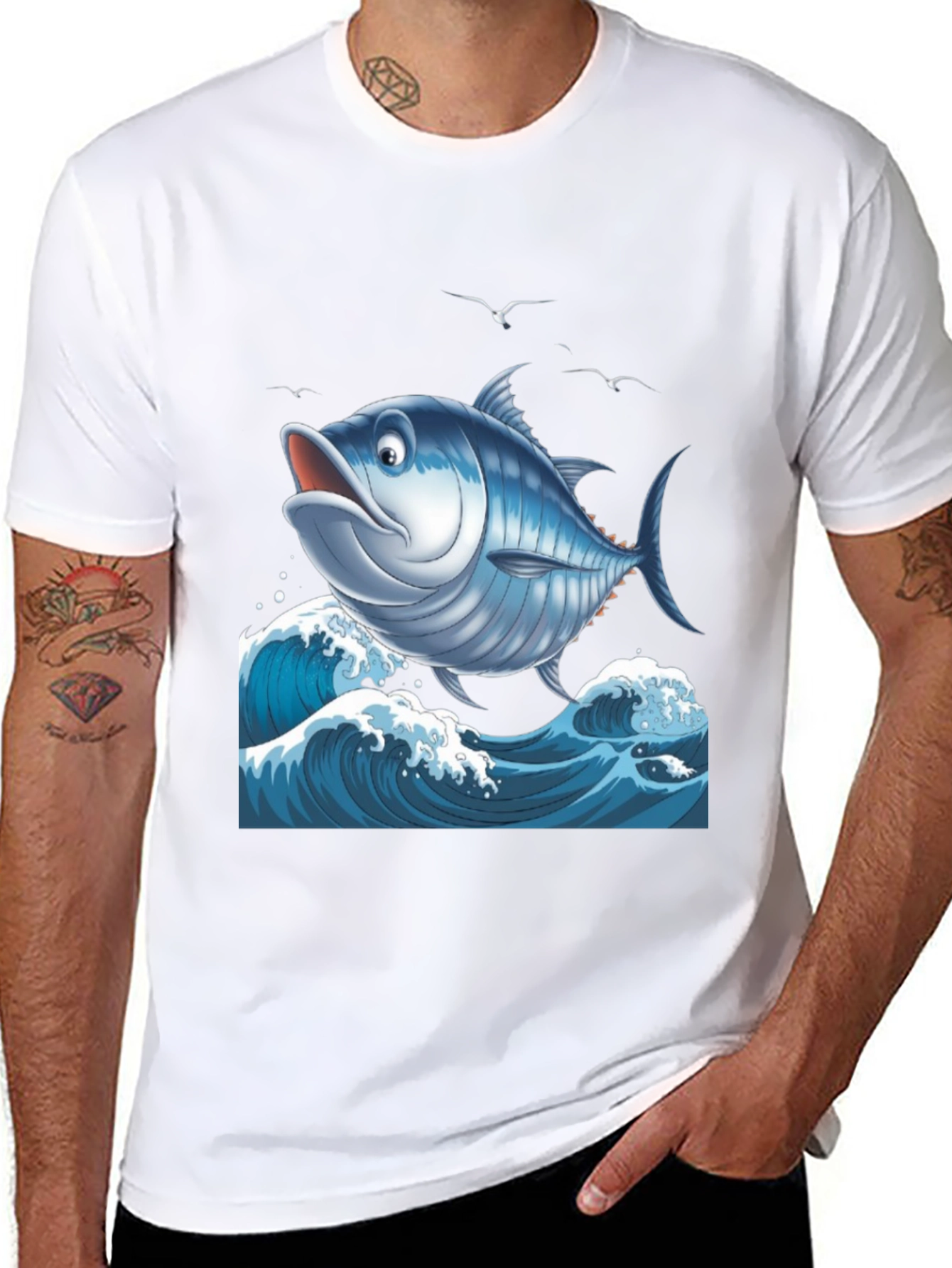 Cartoon Tuna Fish Graphic T-Shirt