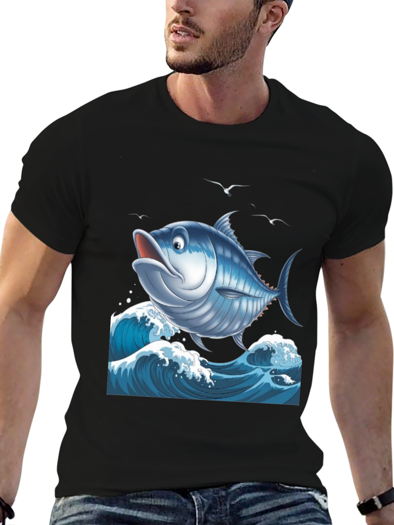 Cartoon Tuna Fish Graphic T-Shirt