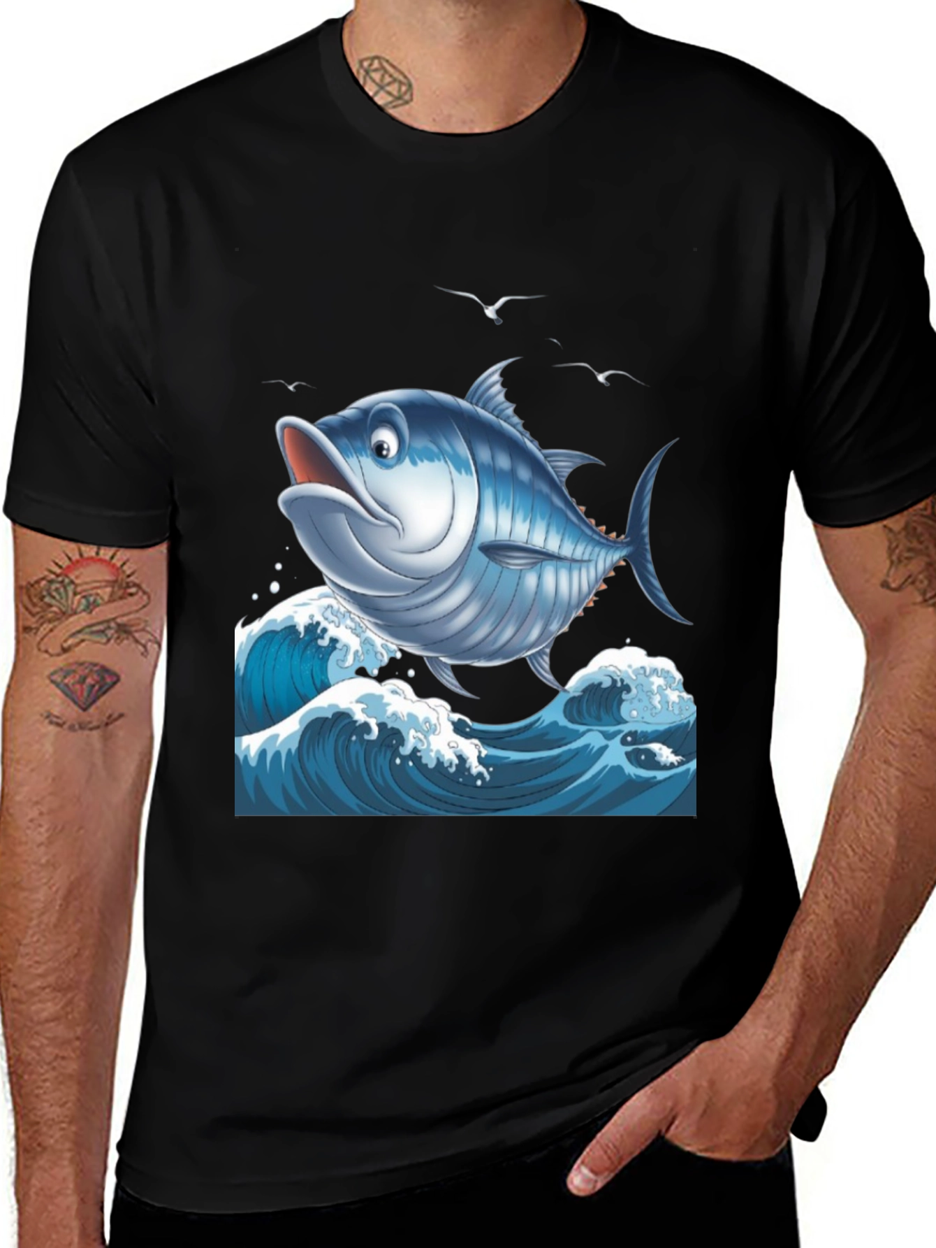 Cartoon Tuna Fish Graphic T-Shirt