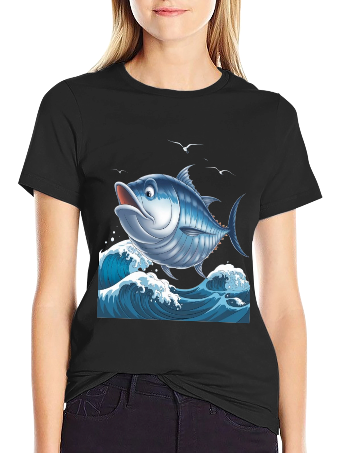 Cartoon Tuna Fish Graphic T-Shirt