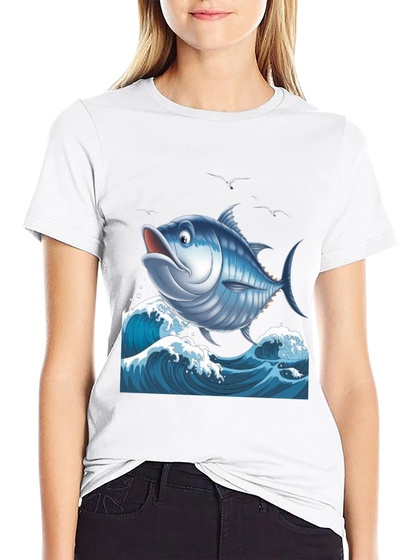 Cartoon Tuna Fish Graphic T-Shirt