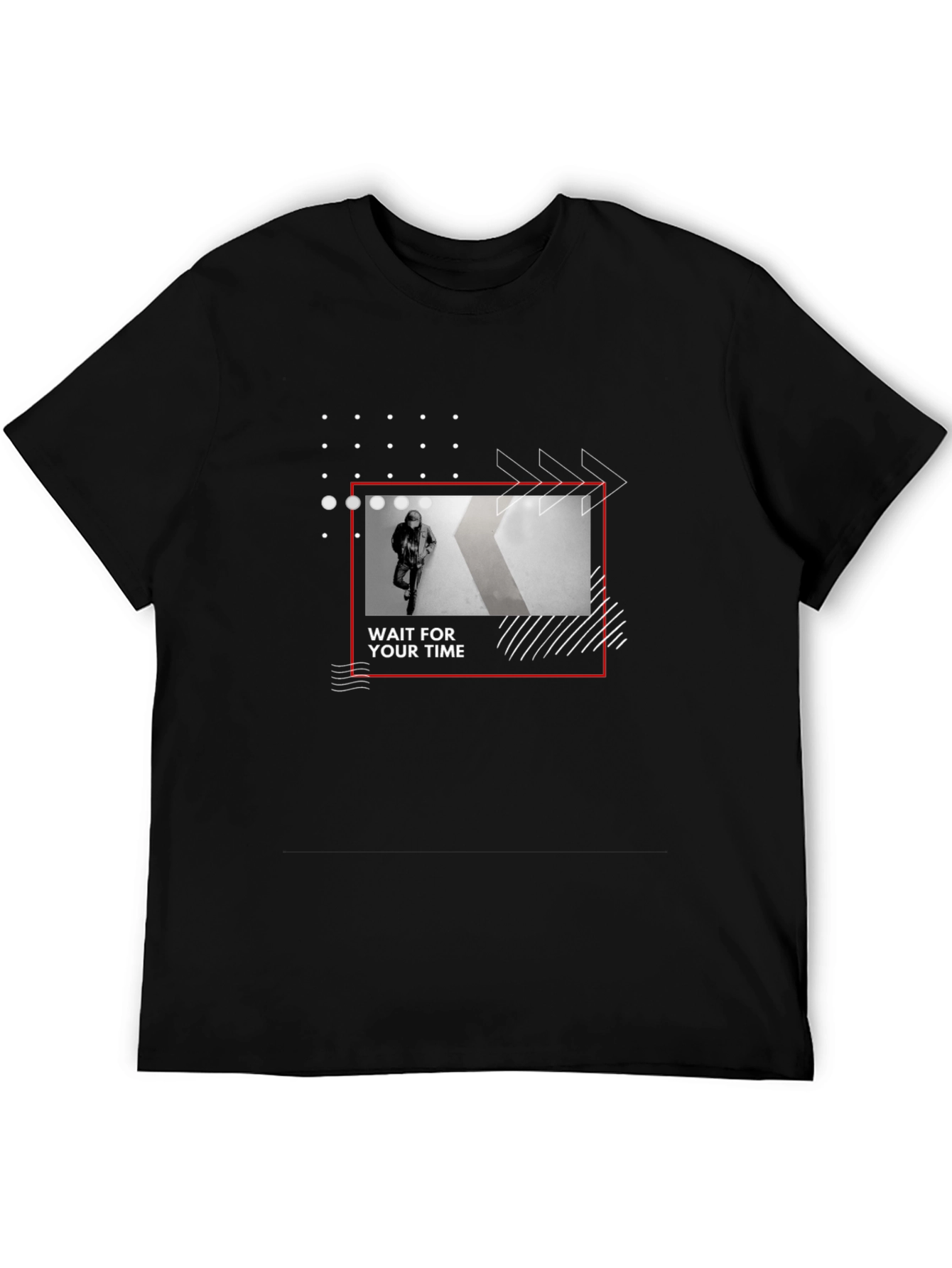Trendy Wait For Your Time Graphic Black T-Shirt