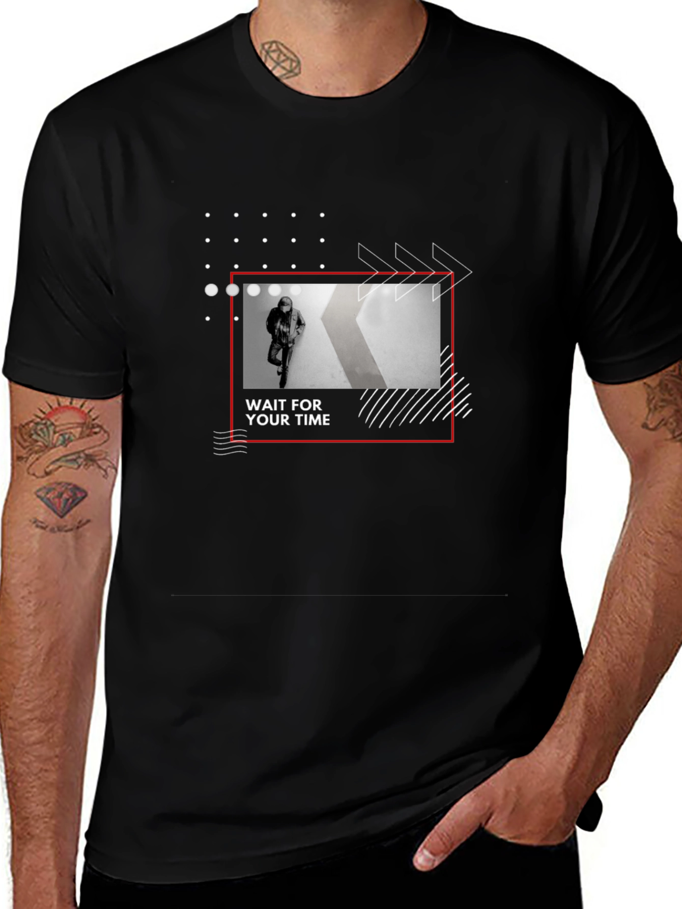 Trendy Wait For Your Time Graphic Black T-Shirt