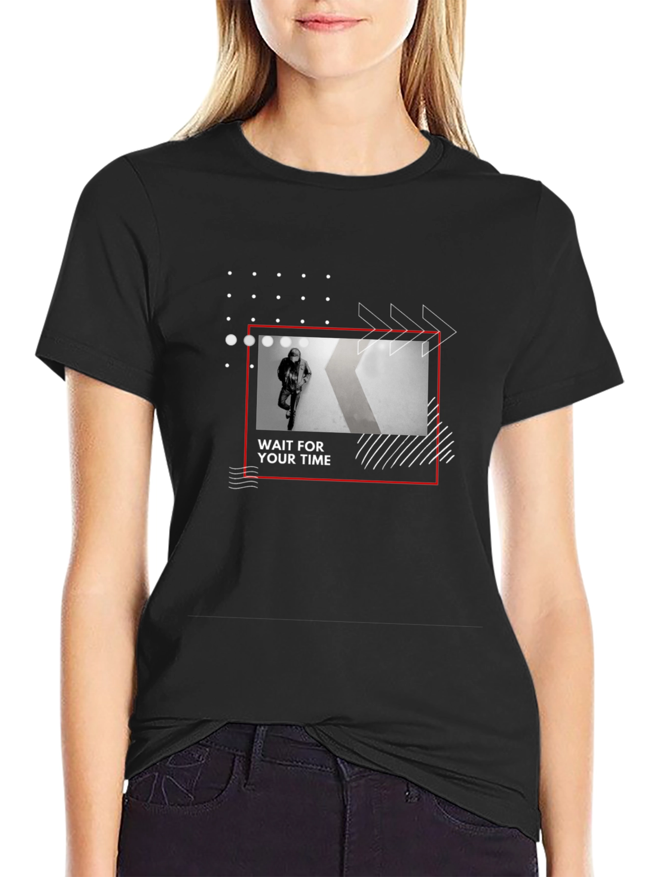 Trendy Wait For Your Time Graphic Black T-Shirt