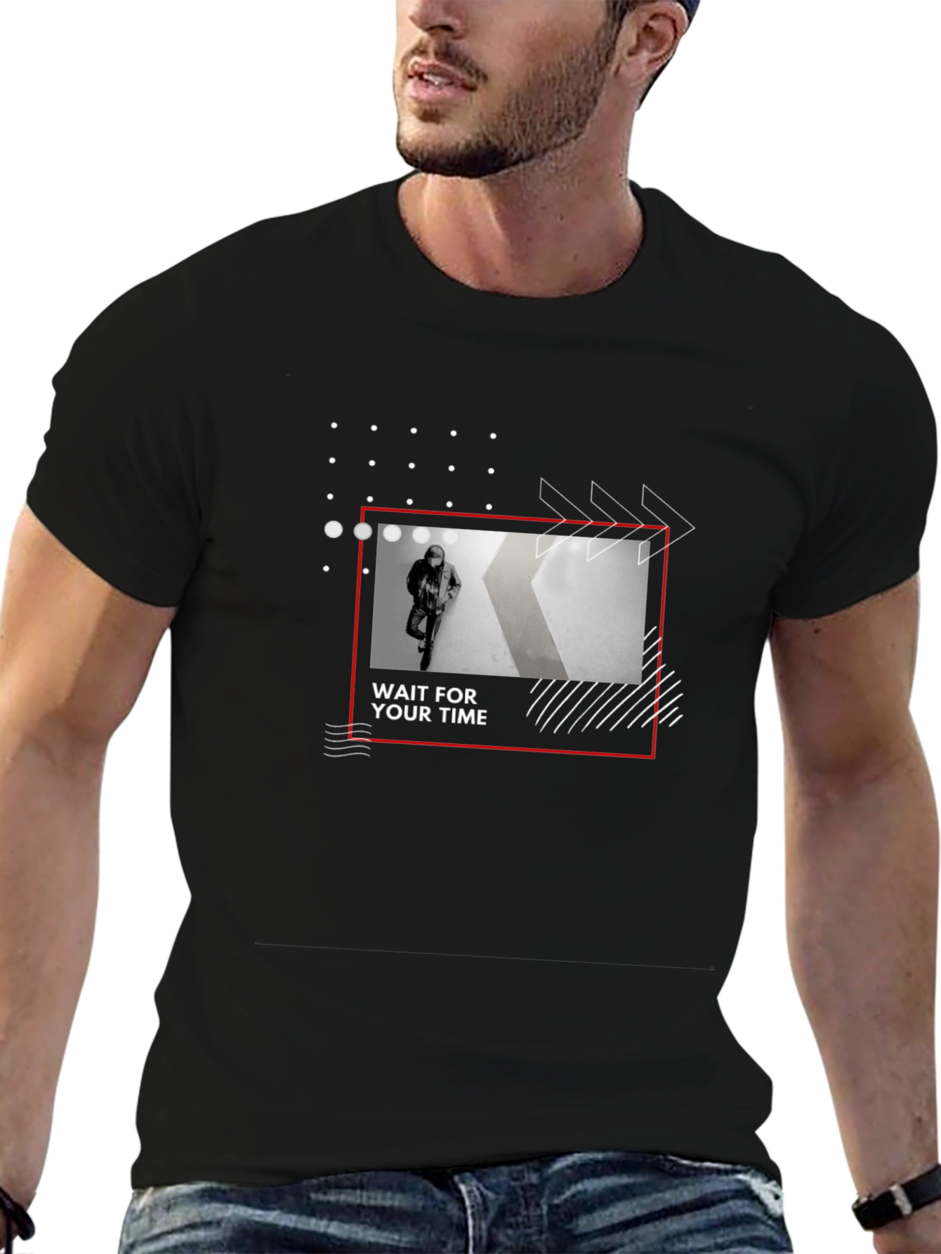 Trendy Wait For Your Time Graphic Black T-Shirt