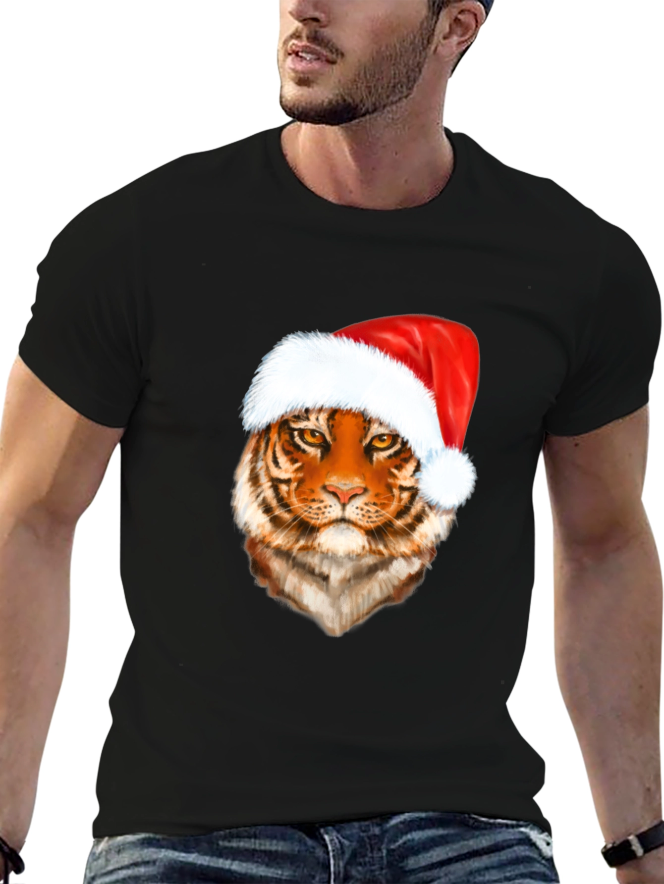 Tiger in Santa Hat Graphic Tee - Holiday Style