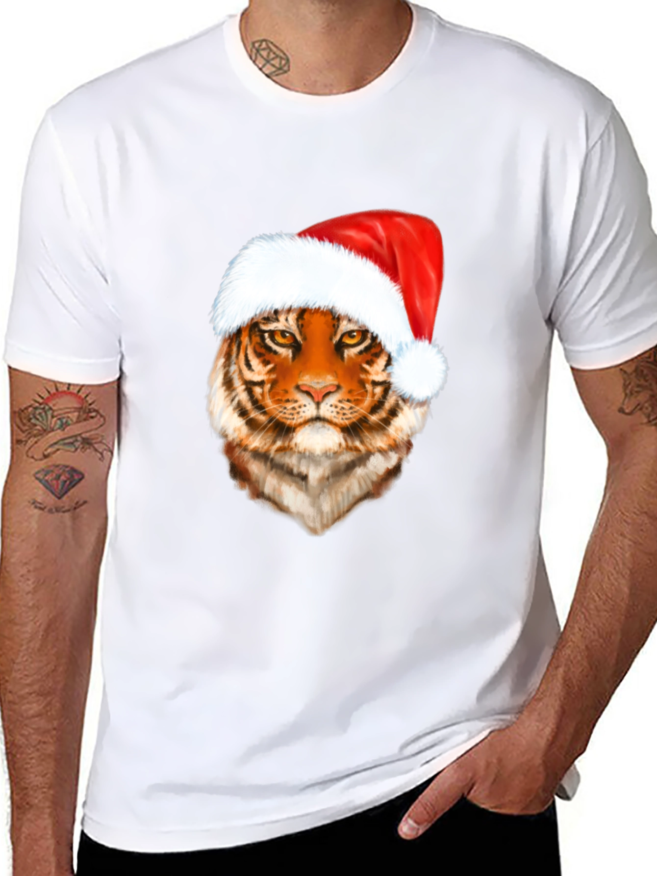 Tiger in Santa Hat Graphic Tee - Holiday Style