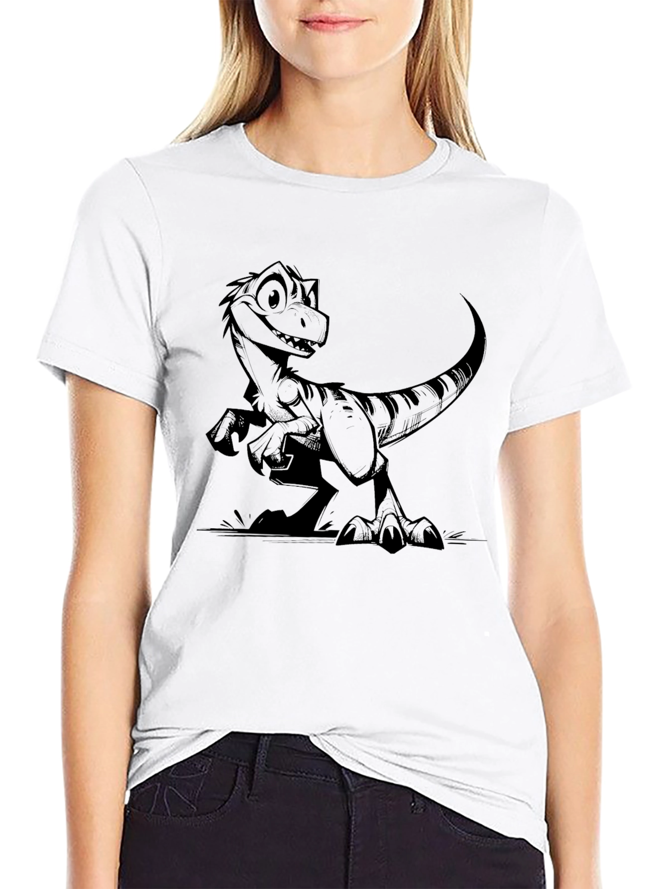 Dino Graphic Tee - Black Crew Neck
