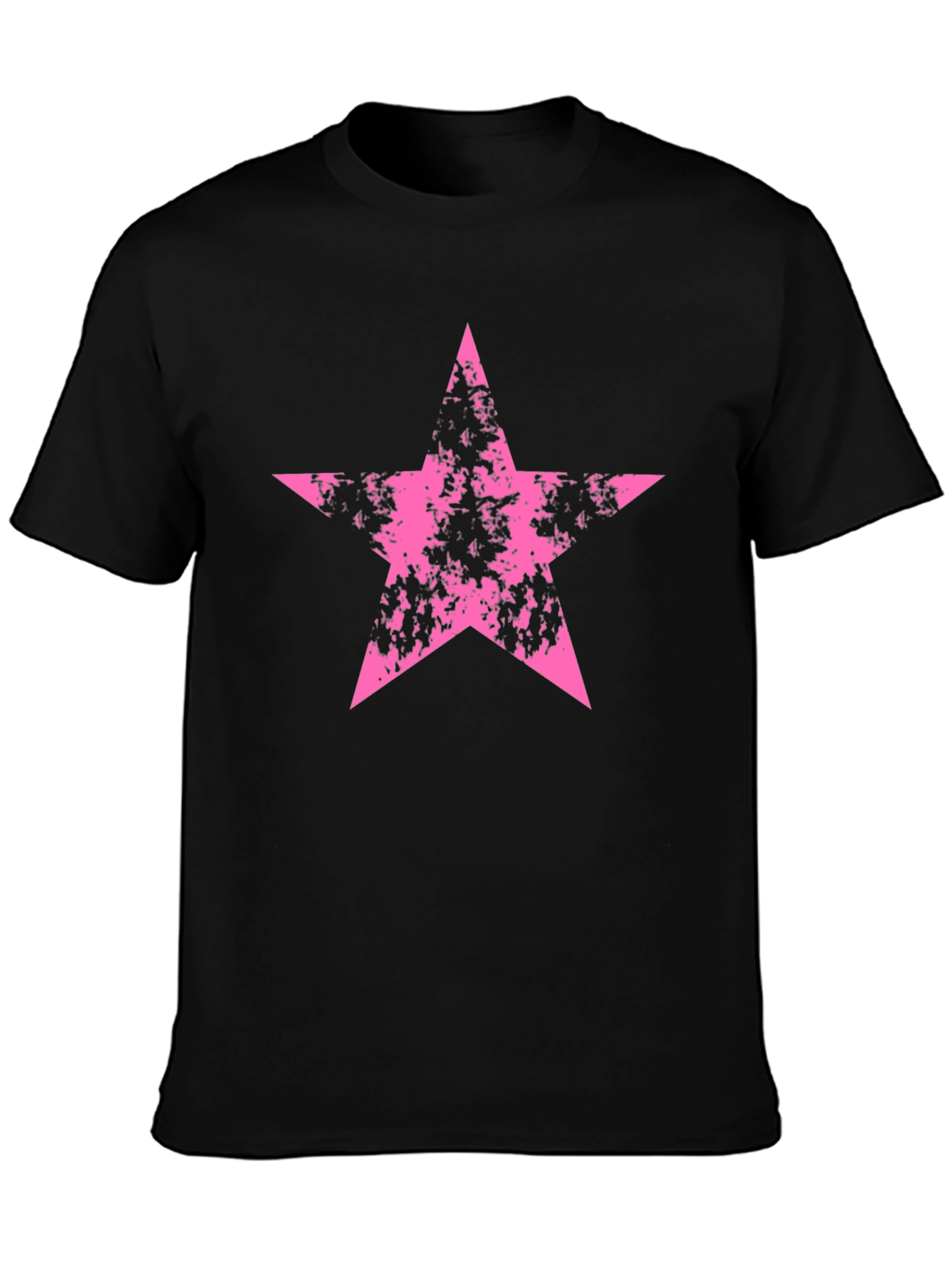 Pink Grunge Star Graphic Black T-Shirt