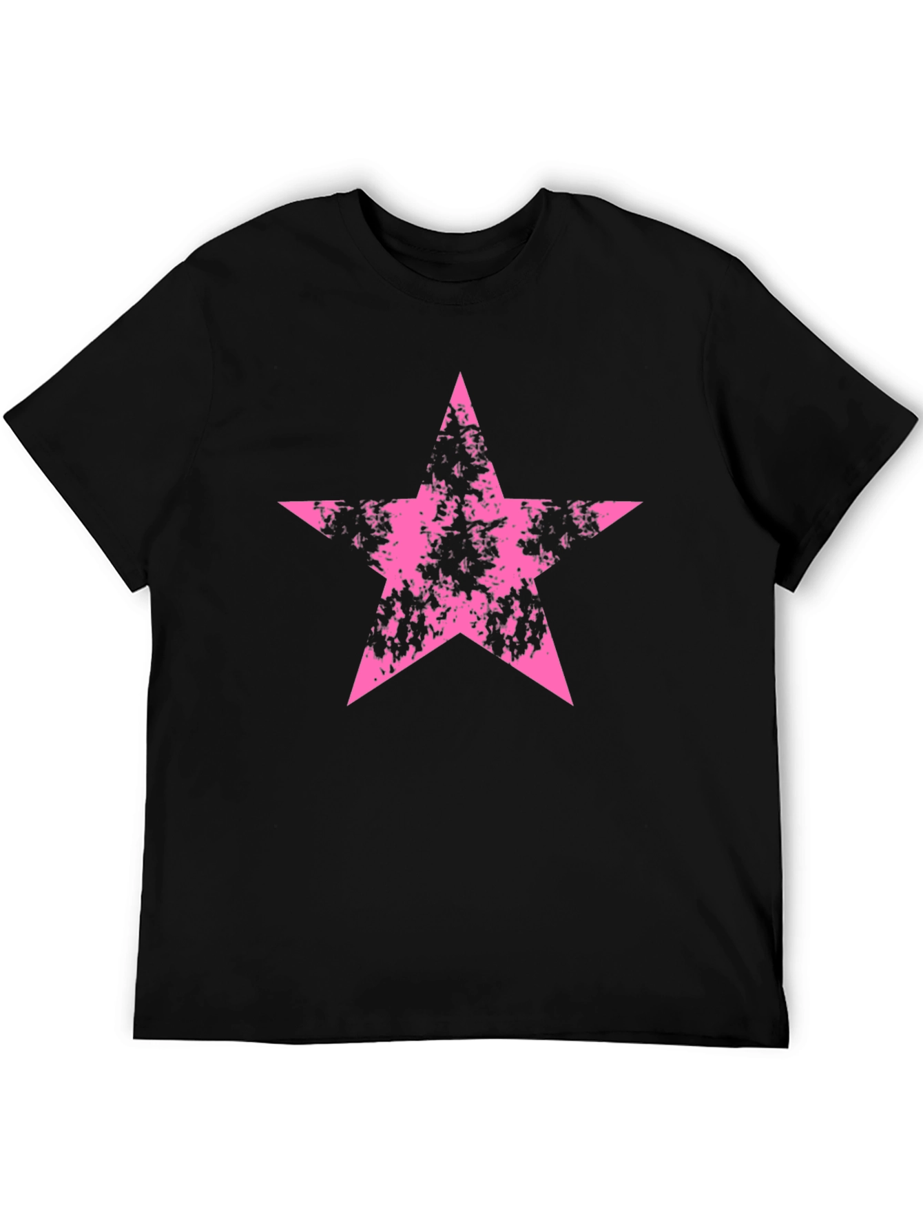 Pink Grunge Star Graphic Black T-Shirt