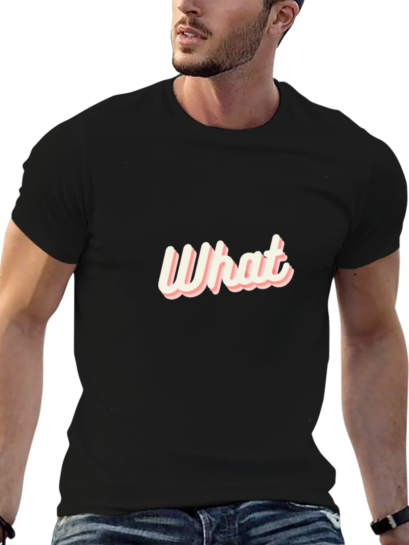 What Graphic Print Mens Black T-Shirt