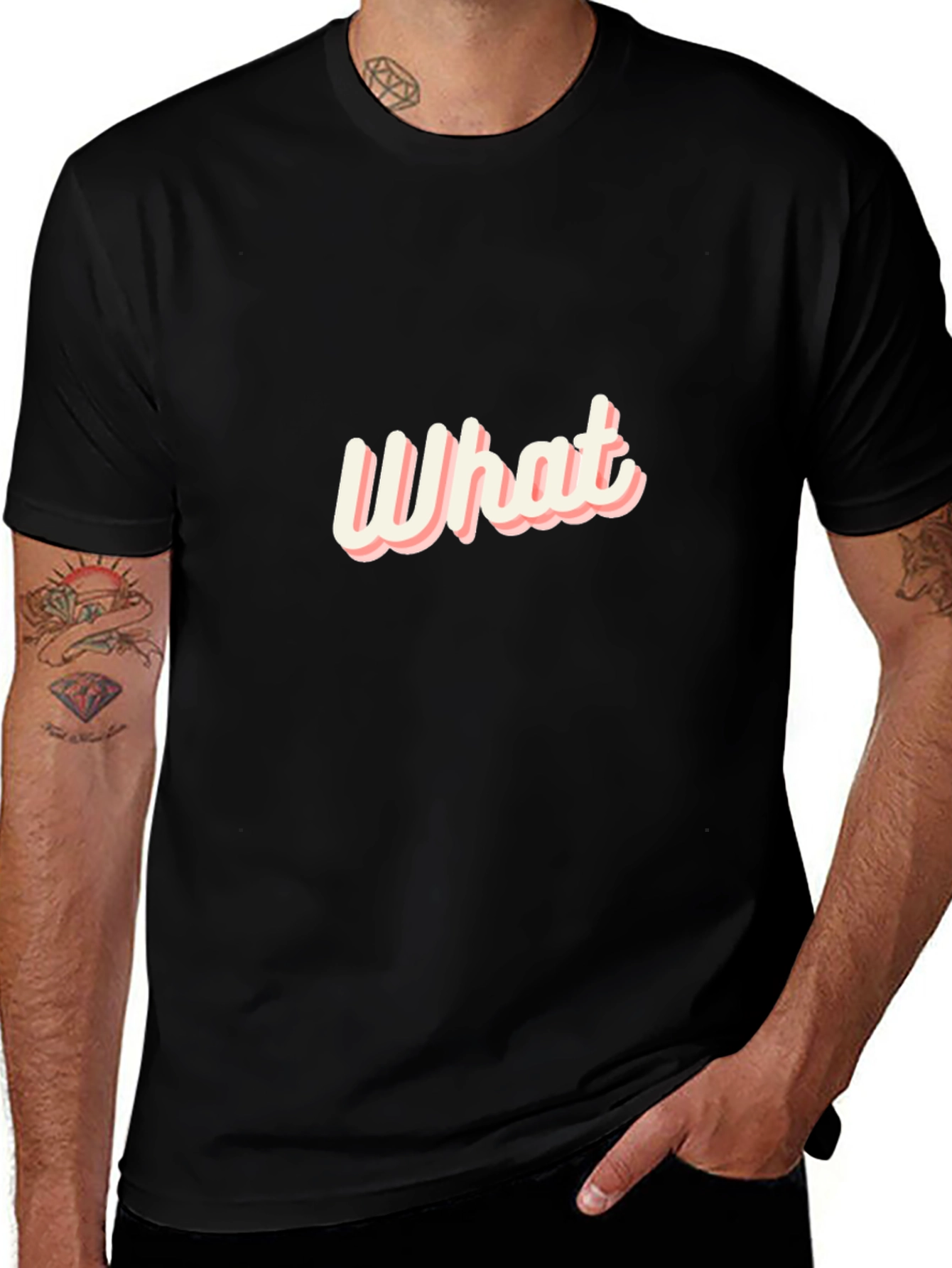 What Graphic Print Mens Black T-Shirt