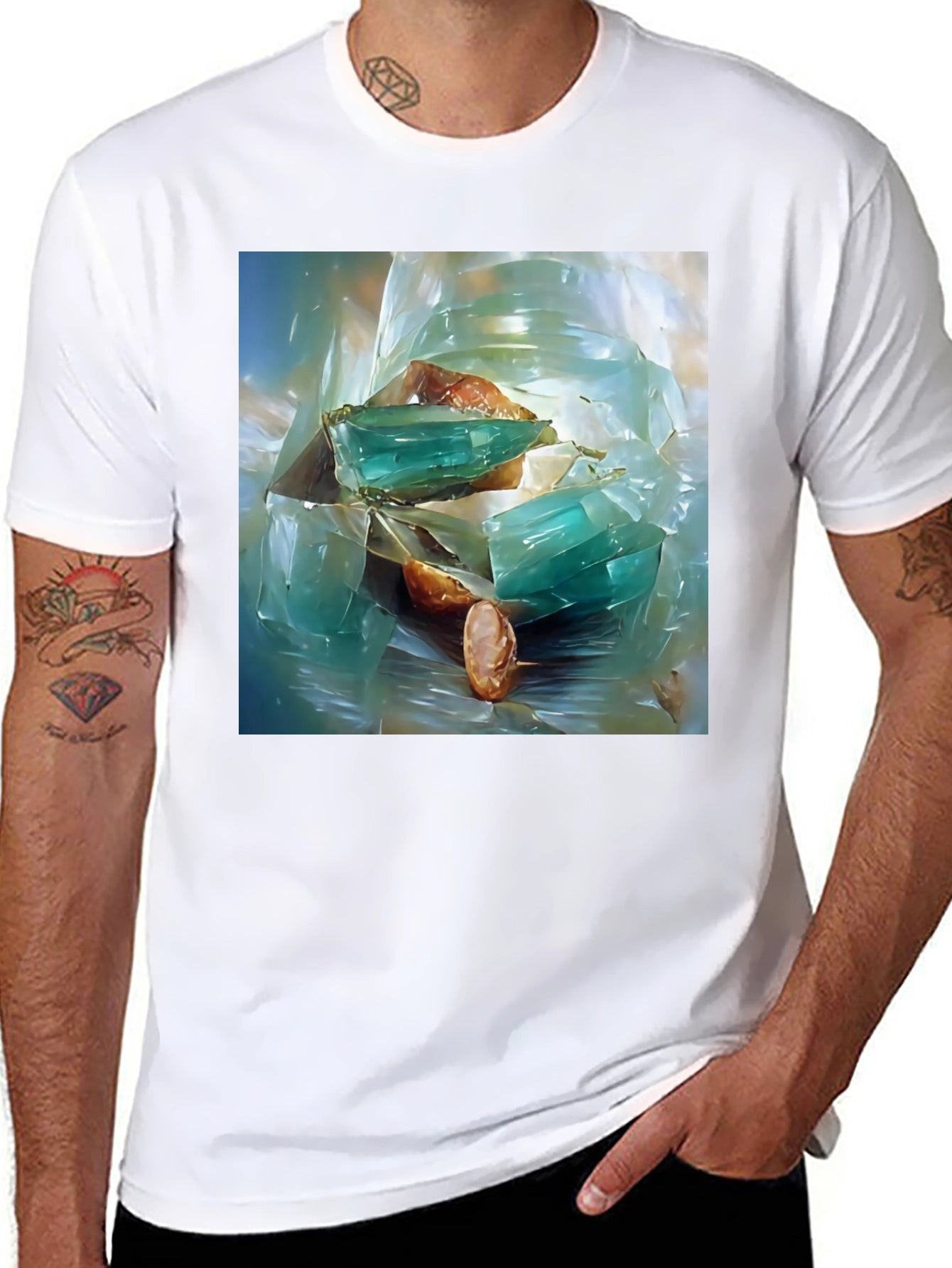 Abstract Gemstone Print Black T-Shirt