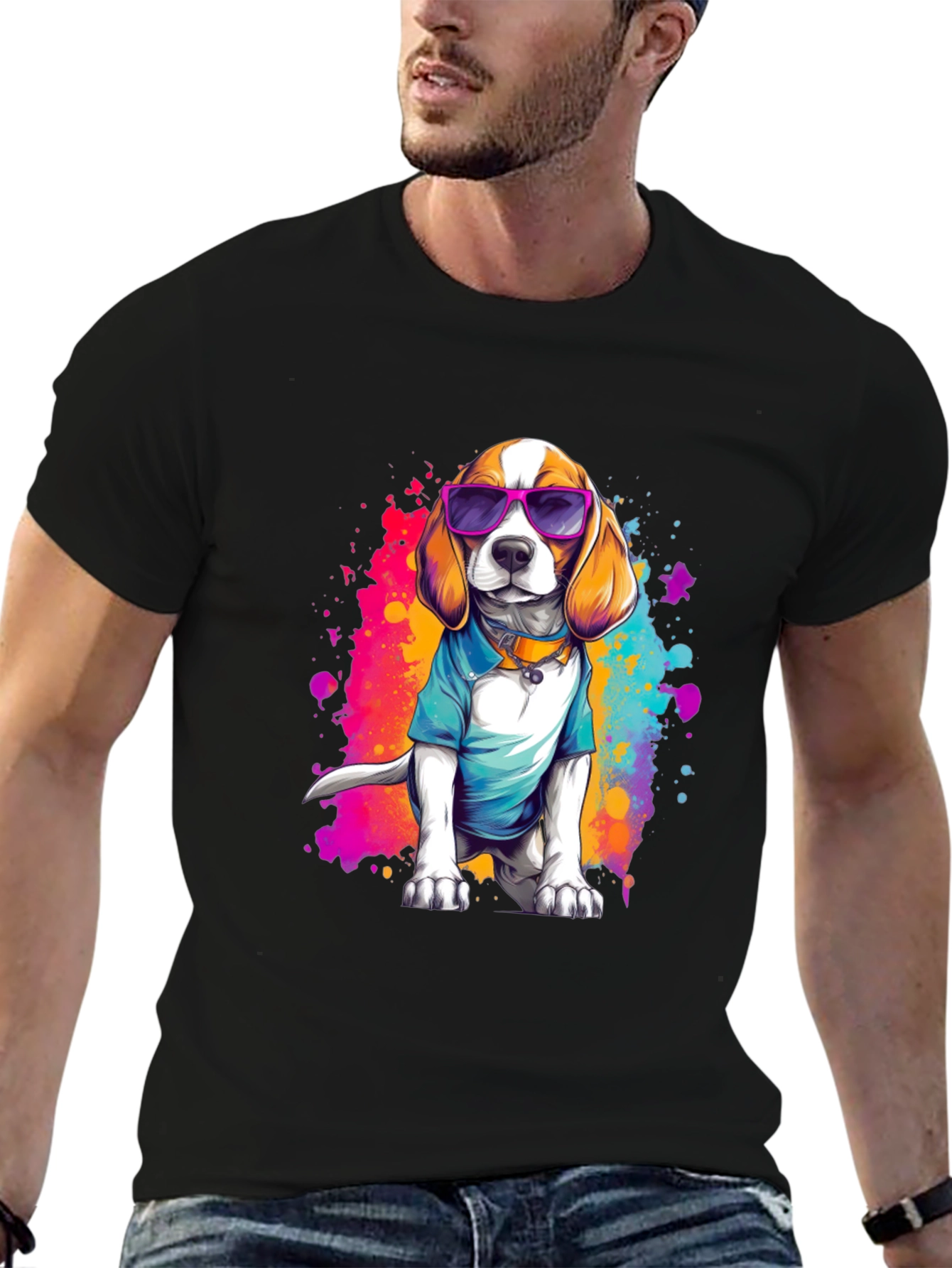 Cool Beagle Dog Graphic Black T-Shirt