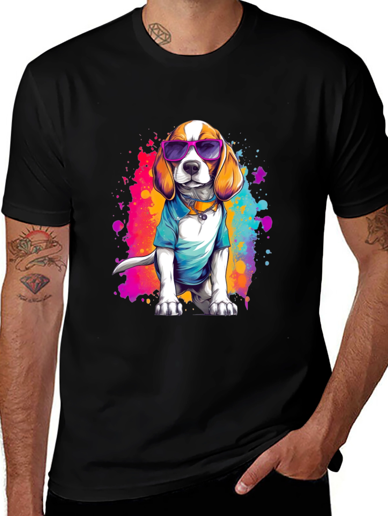 Cool Beagle Dog Graphic Black T-Shirt