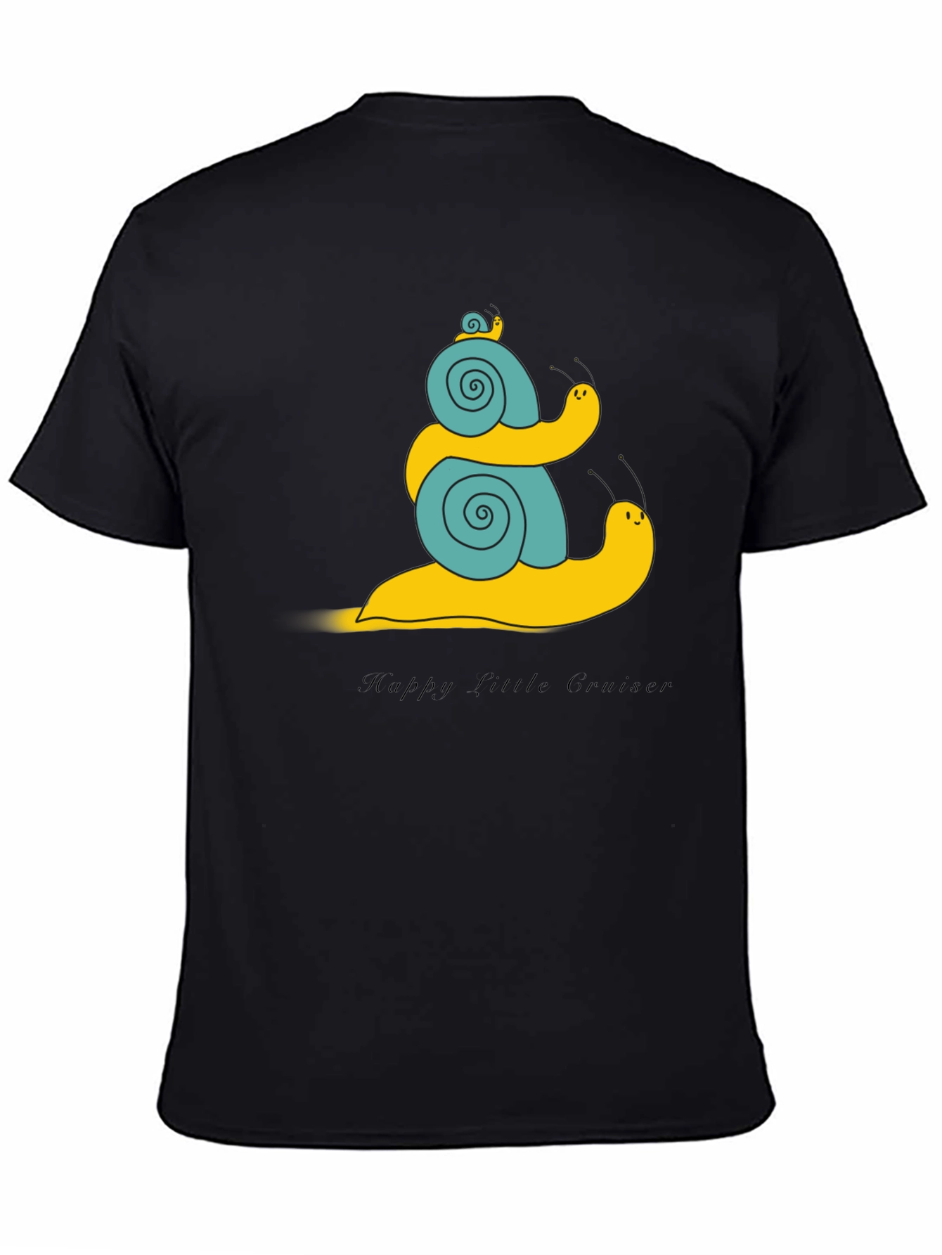 Snail Family Graphic Tee - Black Cotton T-Shirt