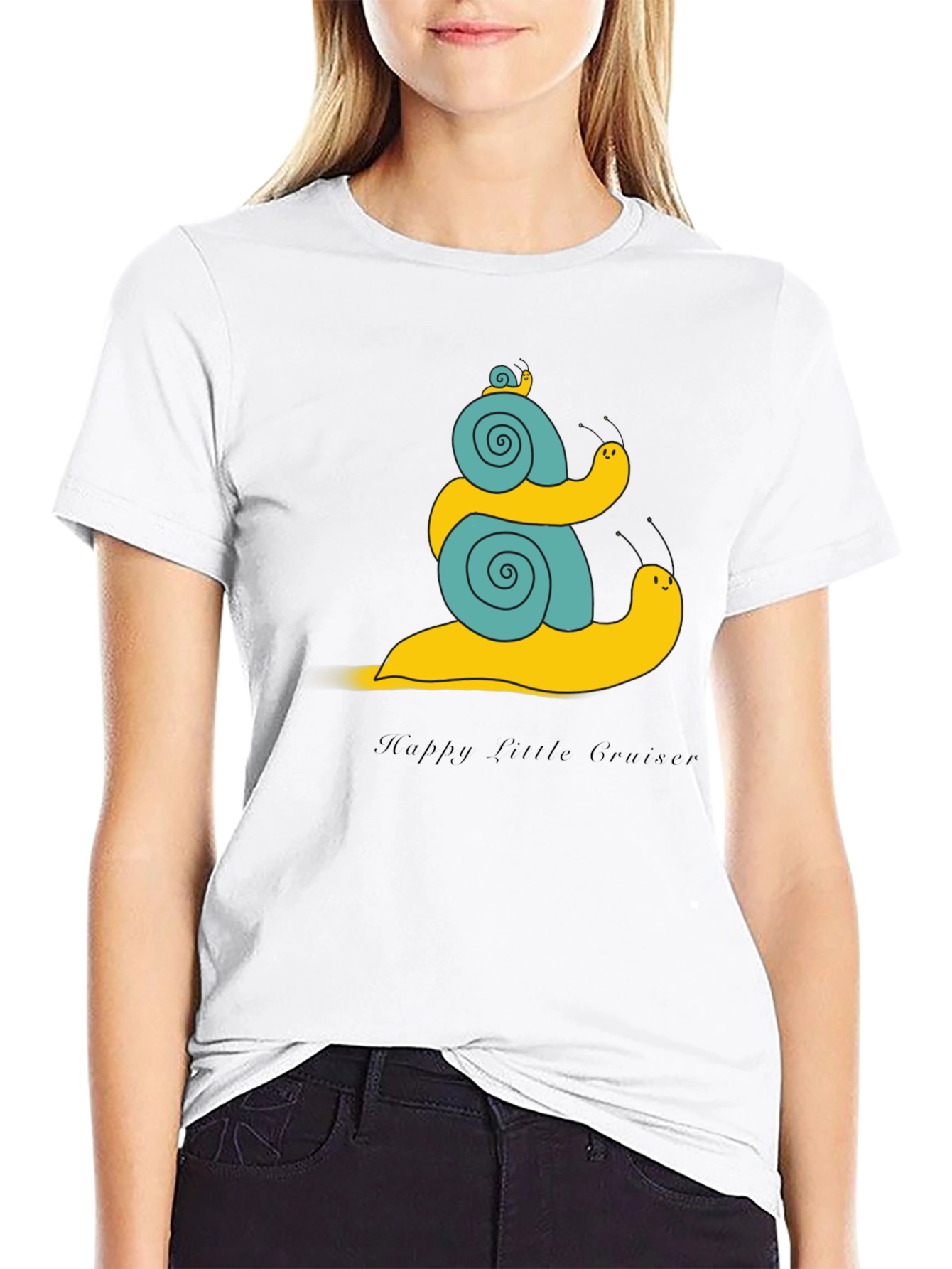 Snail Family Graphic Tee - Black Cotton T-Shirt