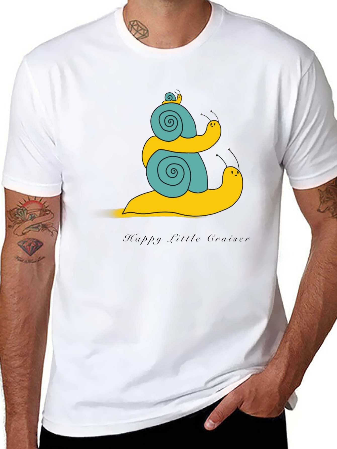 Snail Family Graphic Tee - Black Cotton T-Shirt