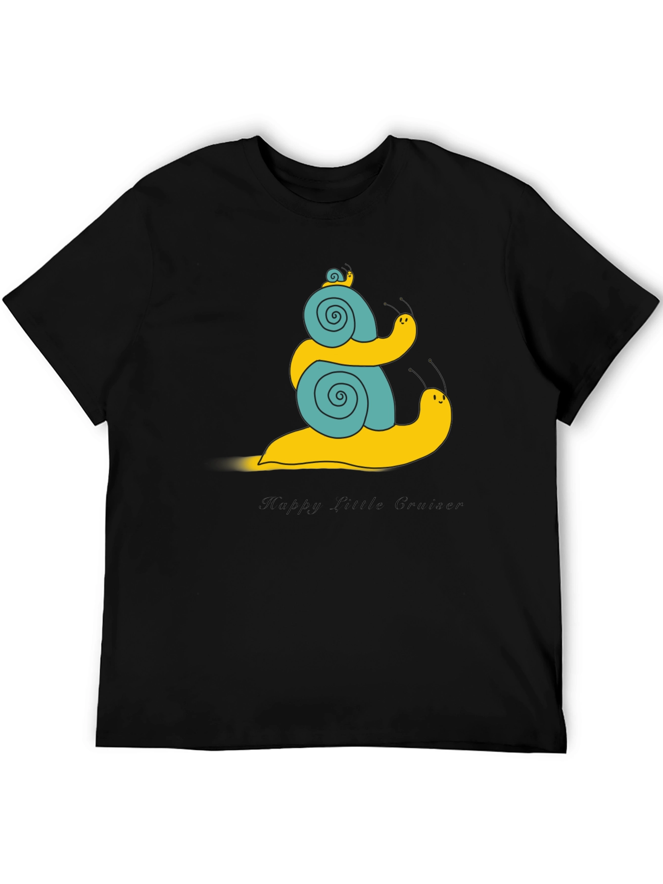 Snail Family Graphic Tee - Black Cotton T-Shirt