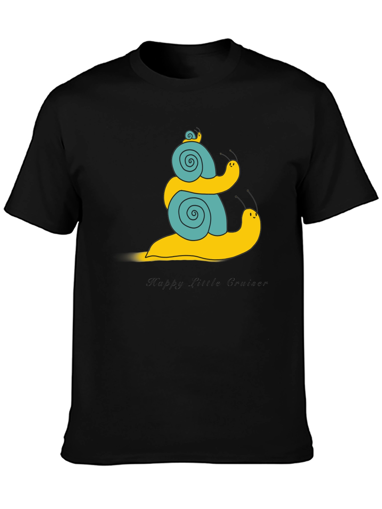 Snail Family Graphic Tee - Black Cotton T-Shirt