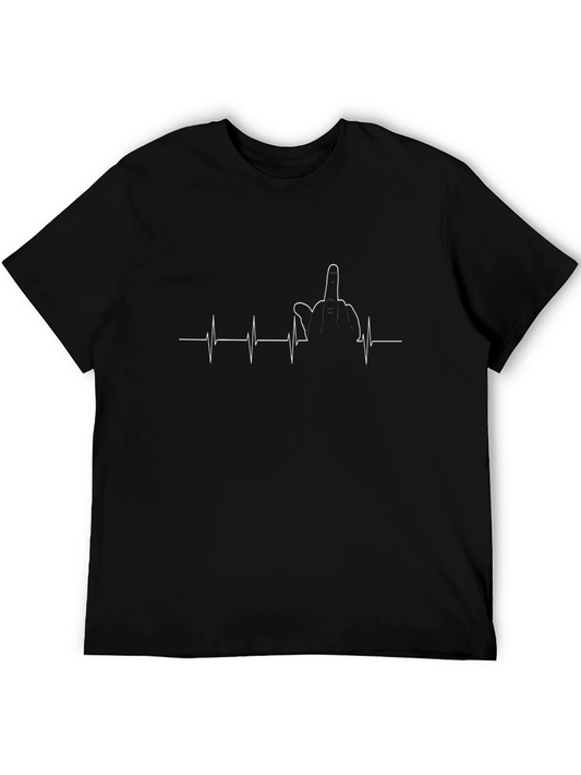 Middle Finger Heartbeat Graphic Tee - Black