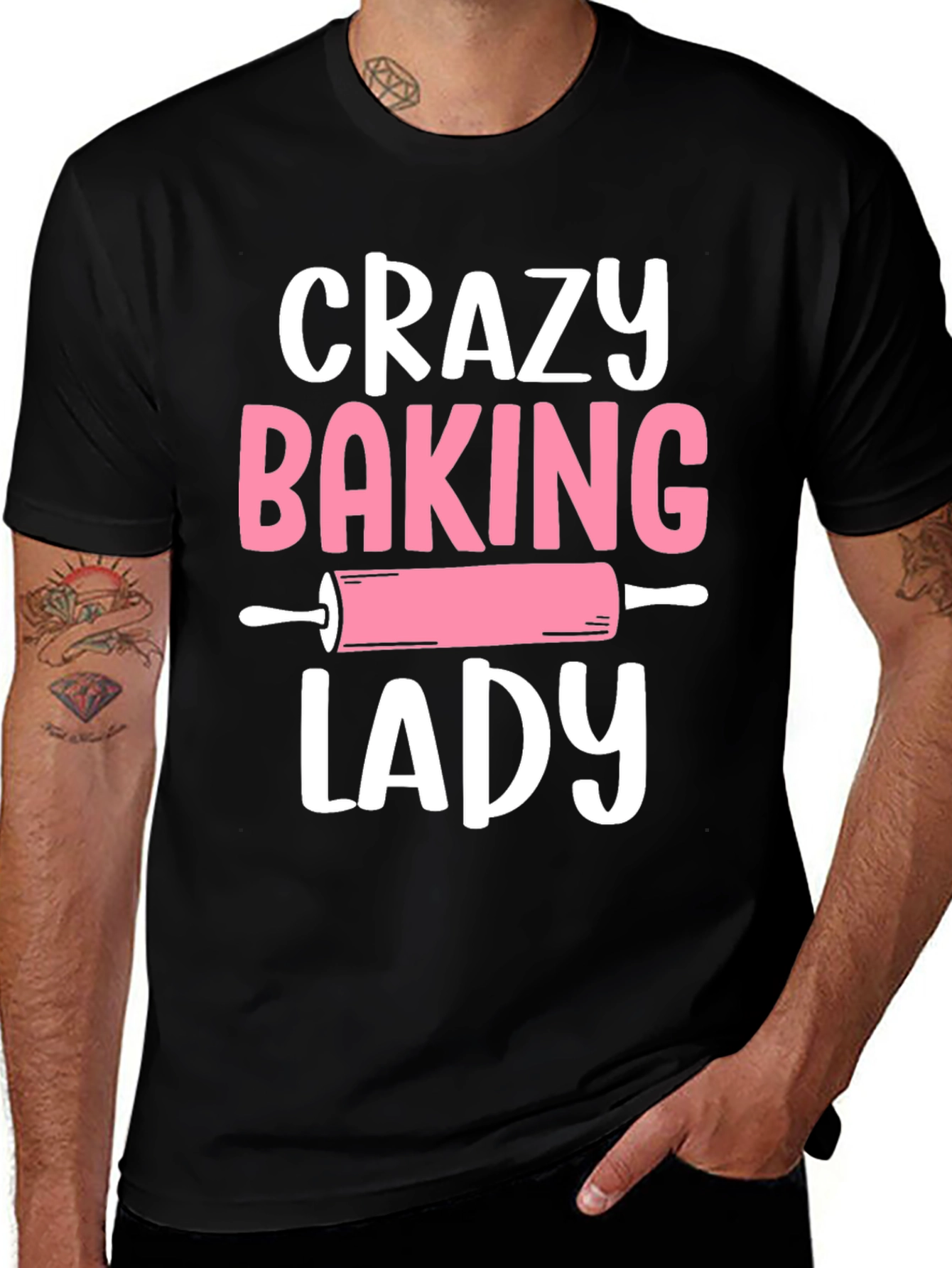 Crazy Baking Lady Graphic Tee - Black