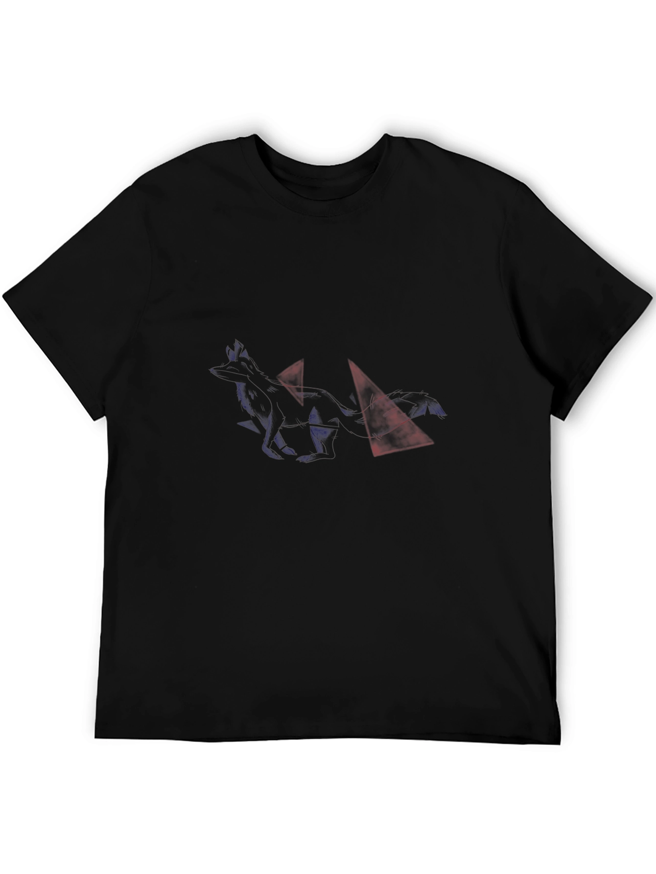 Black Graphic Tee with Abstract Fox Design
