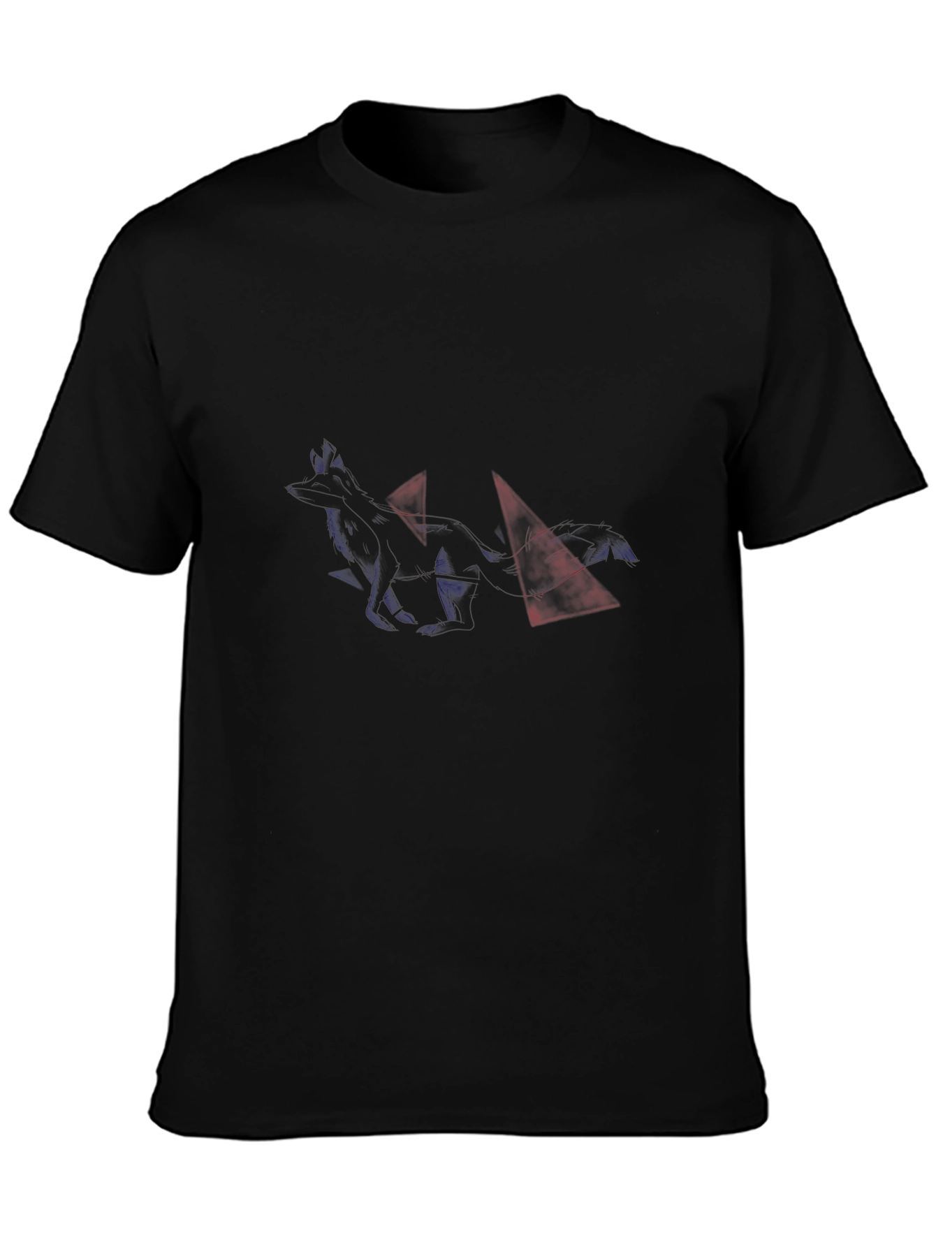 Black Graphic Tee with Abstract Fox Design