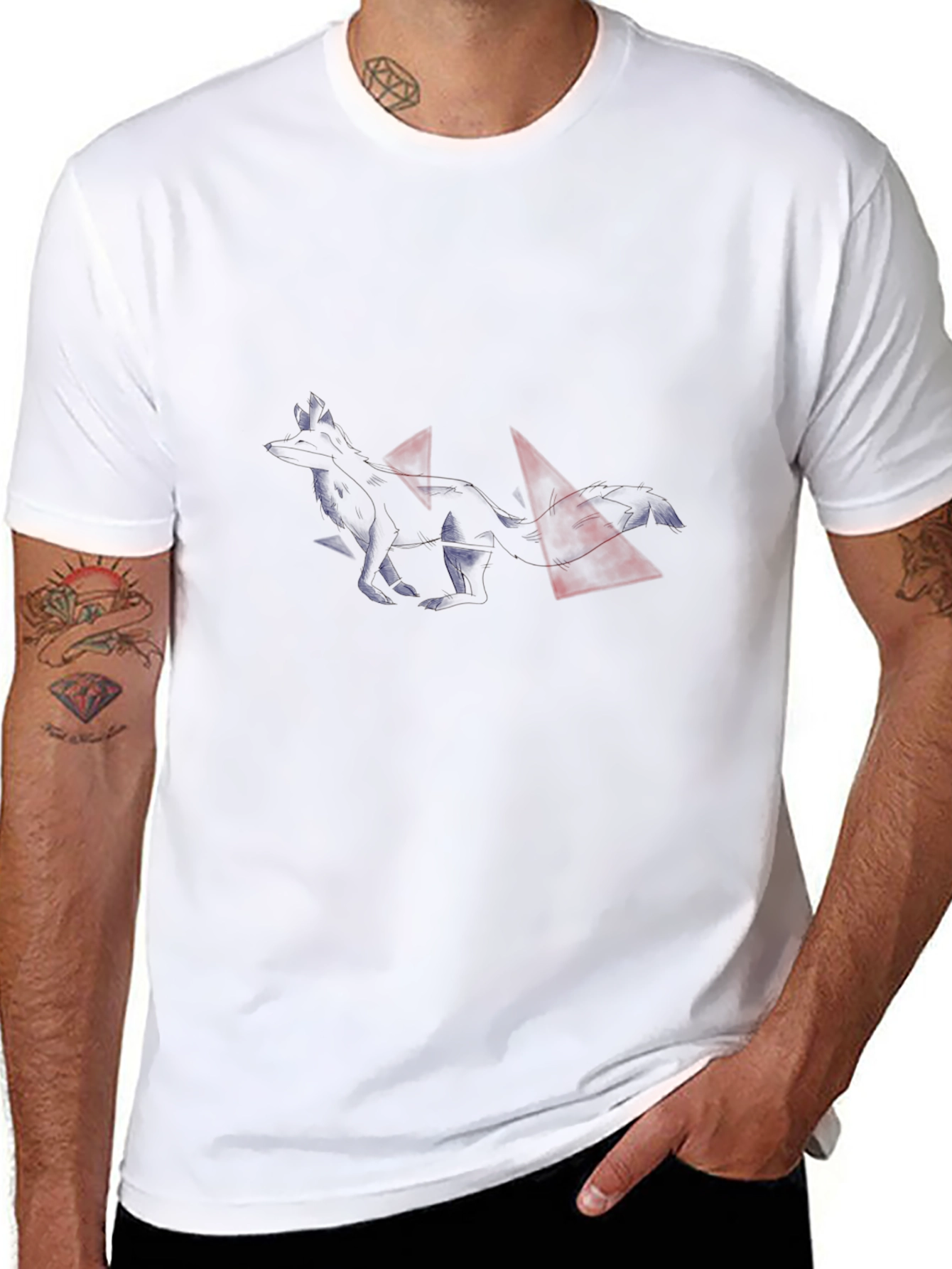 Black Graphic Tee with Abstract Fox Design