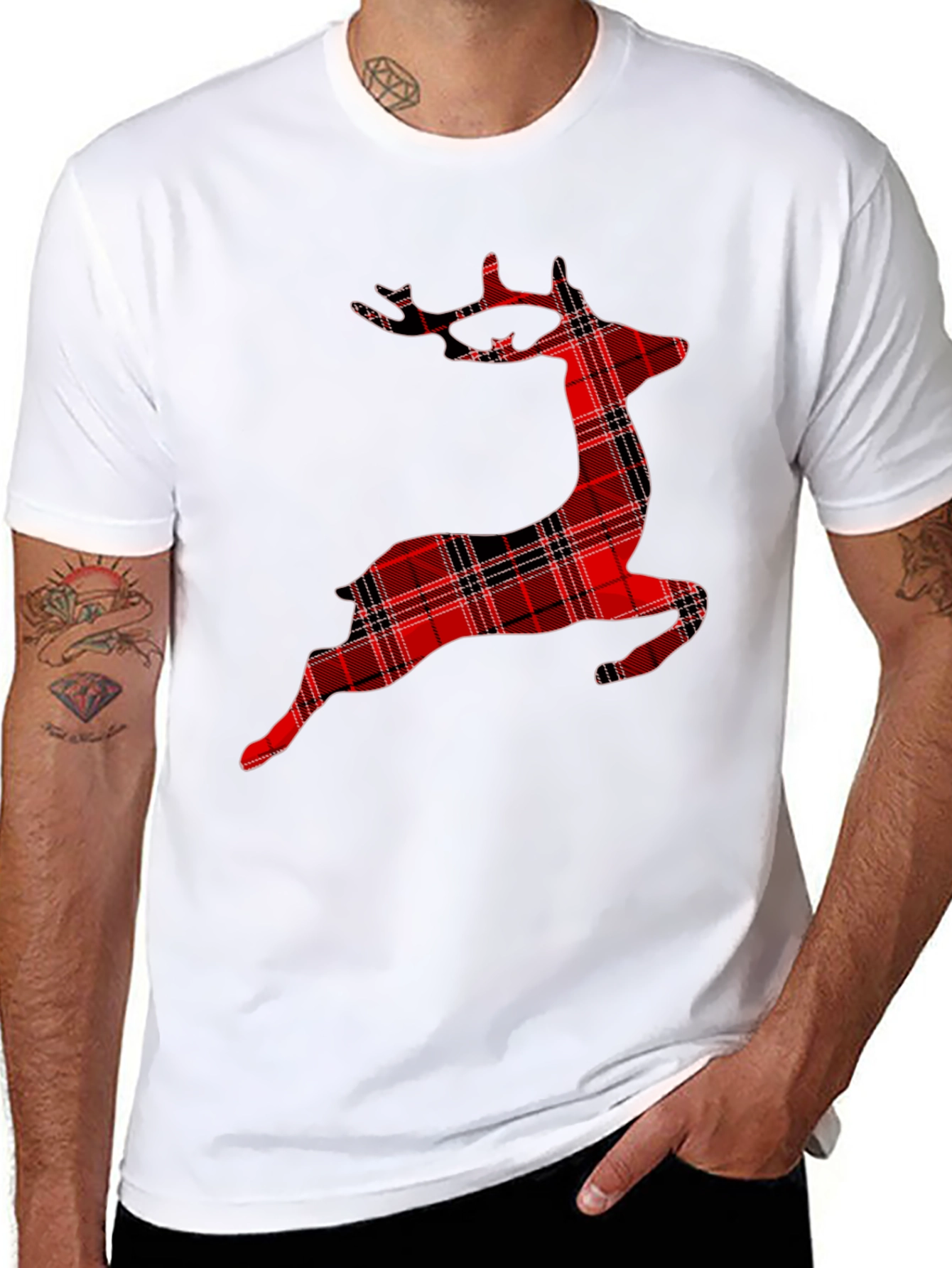 Red Plaid Reindeer Graphic T-Shirt