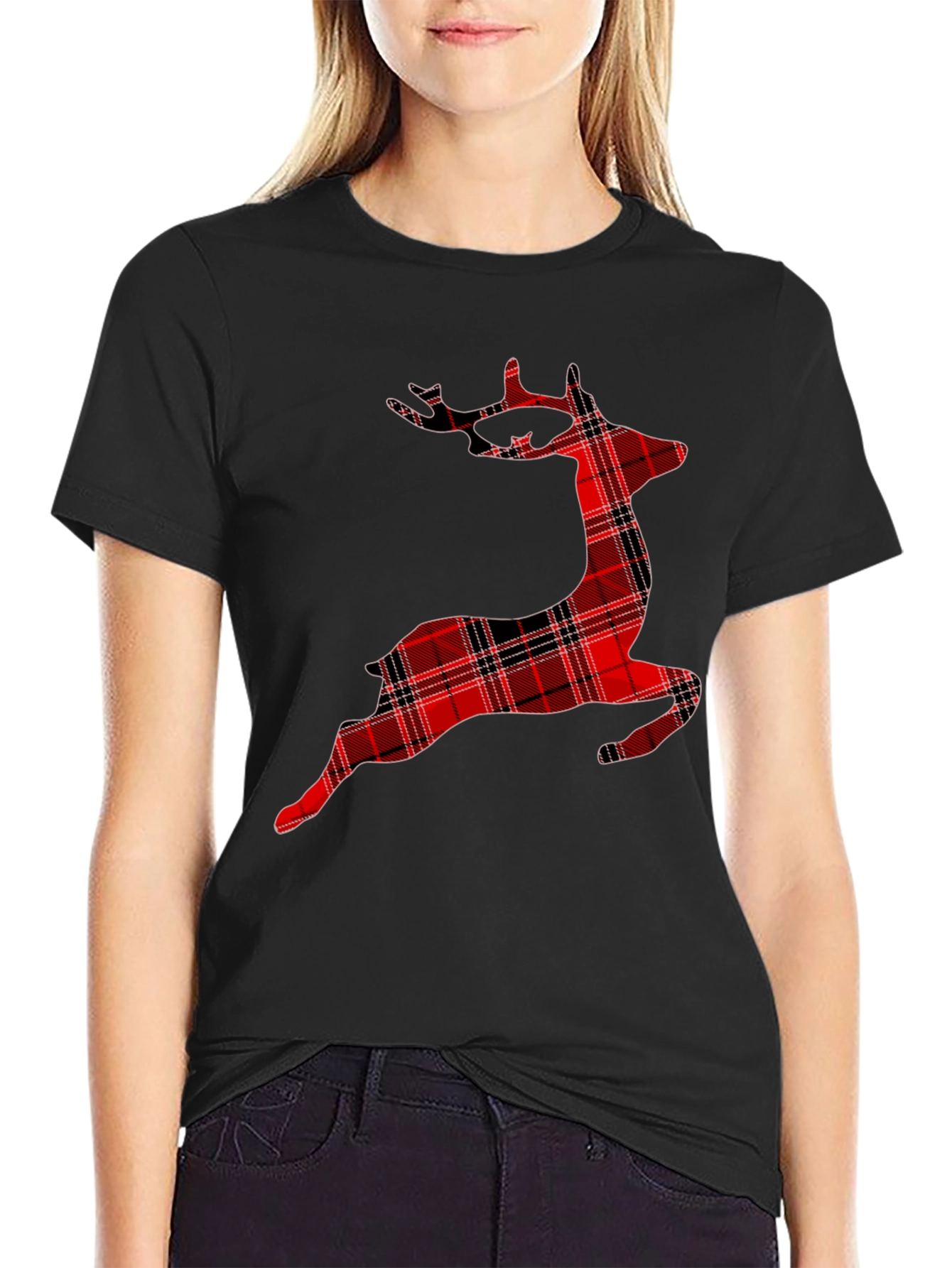 Red Plaid Reindeer Graphic T-Shirt