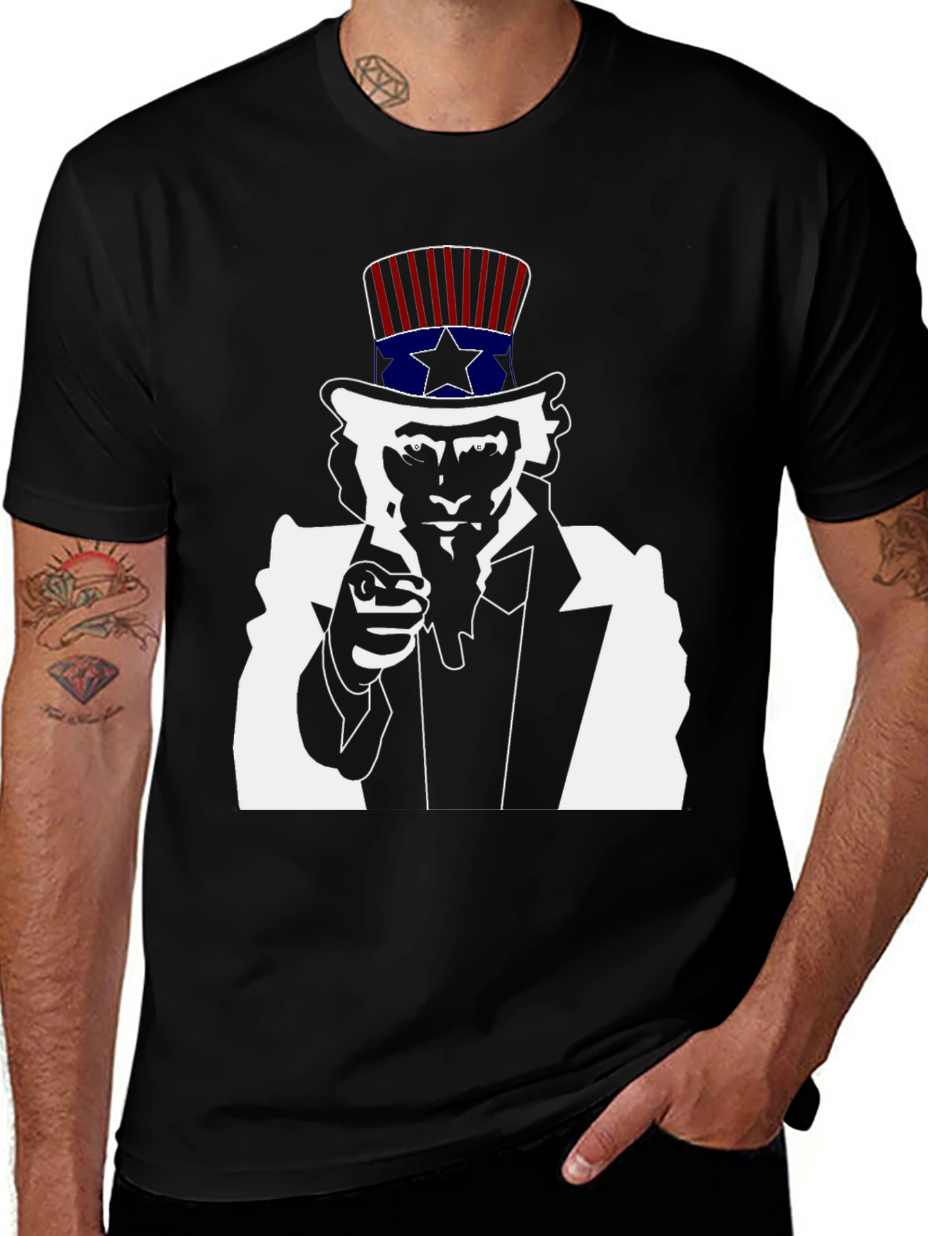 Uncle Sam Graphic Tee - Black Cotton T-Shirt